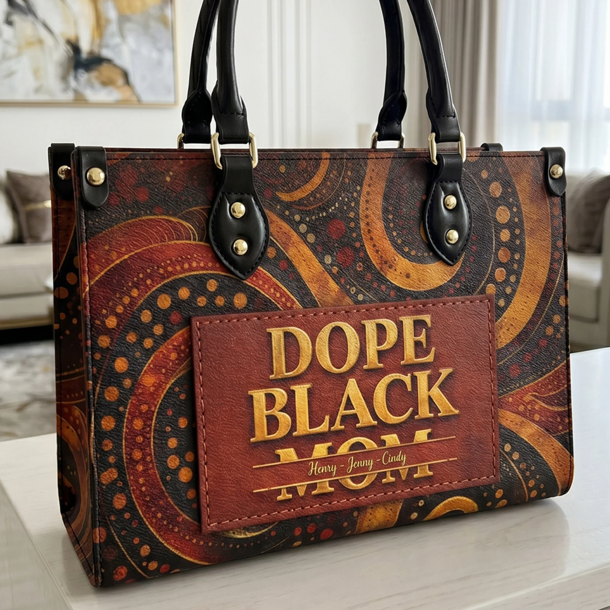 Dope Black Mom, Dope Mom - Custom With Kids' Names - Personalized Leather Bag - Image 5