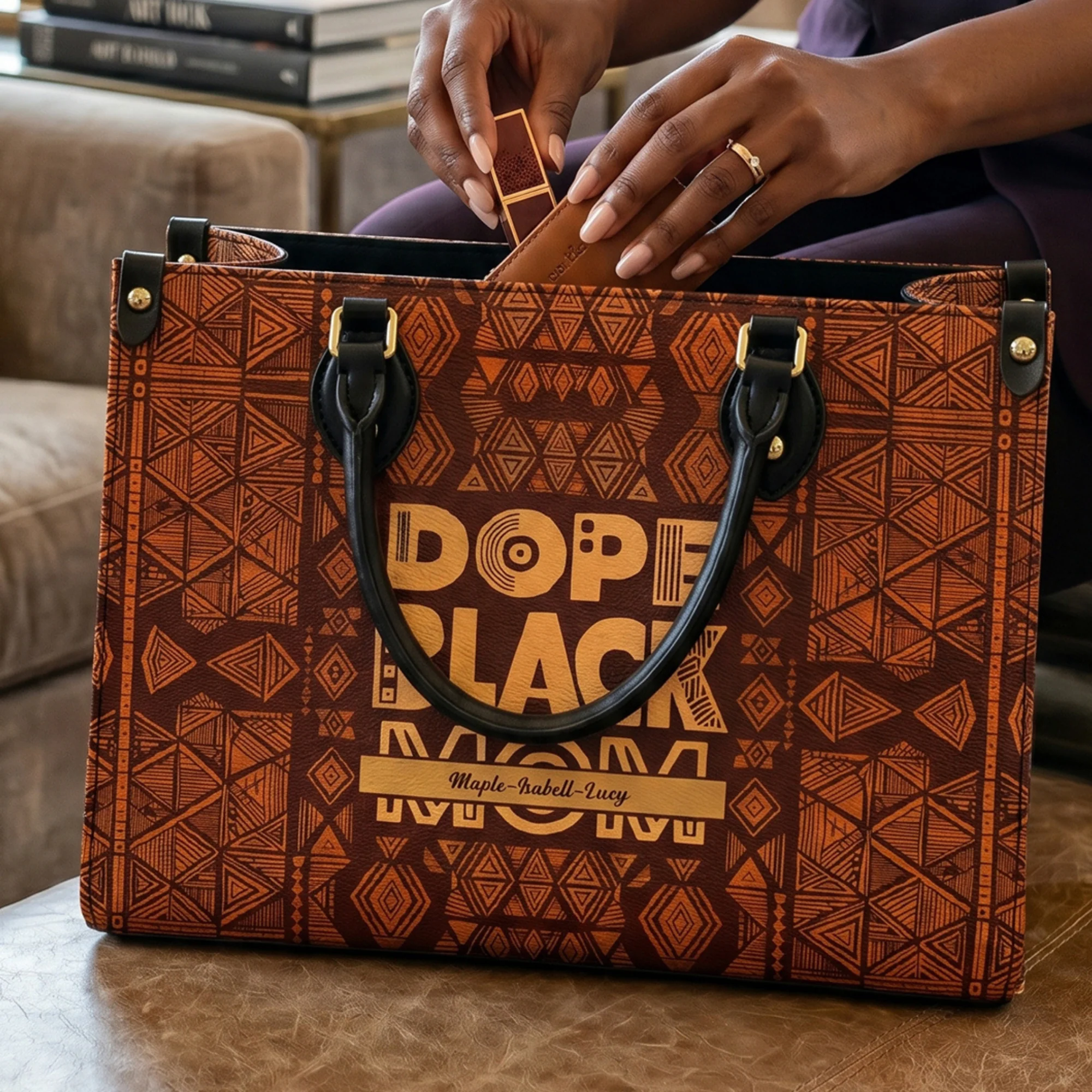Dope Black Mom, Dope Mom - Custom With Kids' Names - Personalized Leather Bag - Image 6