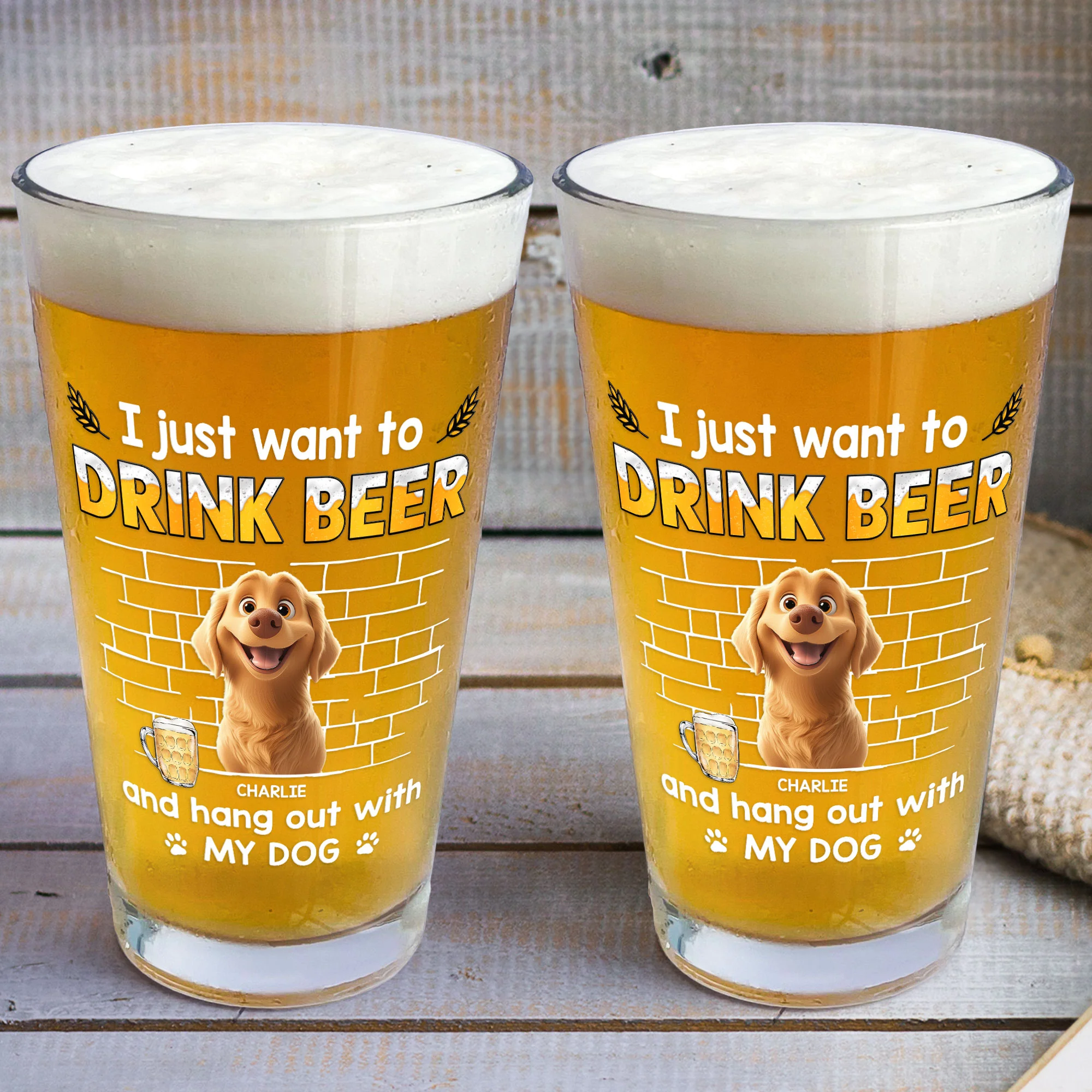 Drink Beer With My Dogs - Personalized Beer Glass - Image 3
