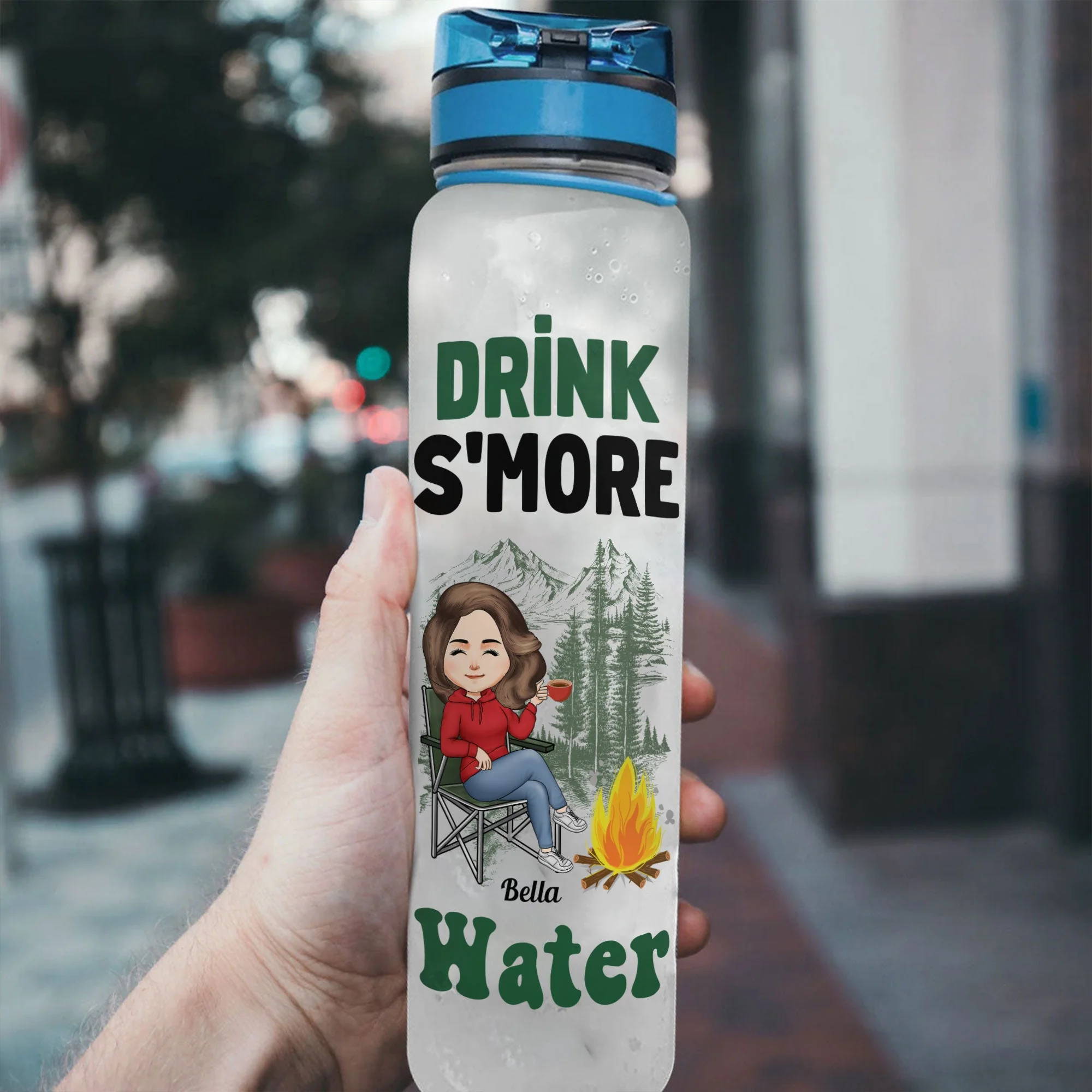 Drink S'More Water Camping Girl  - Personalized Water Tracker Bottle - Birthday, Motivation Gift For Her, Girl, Woman, Camping Lover - Image 2