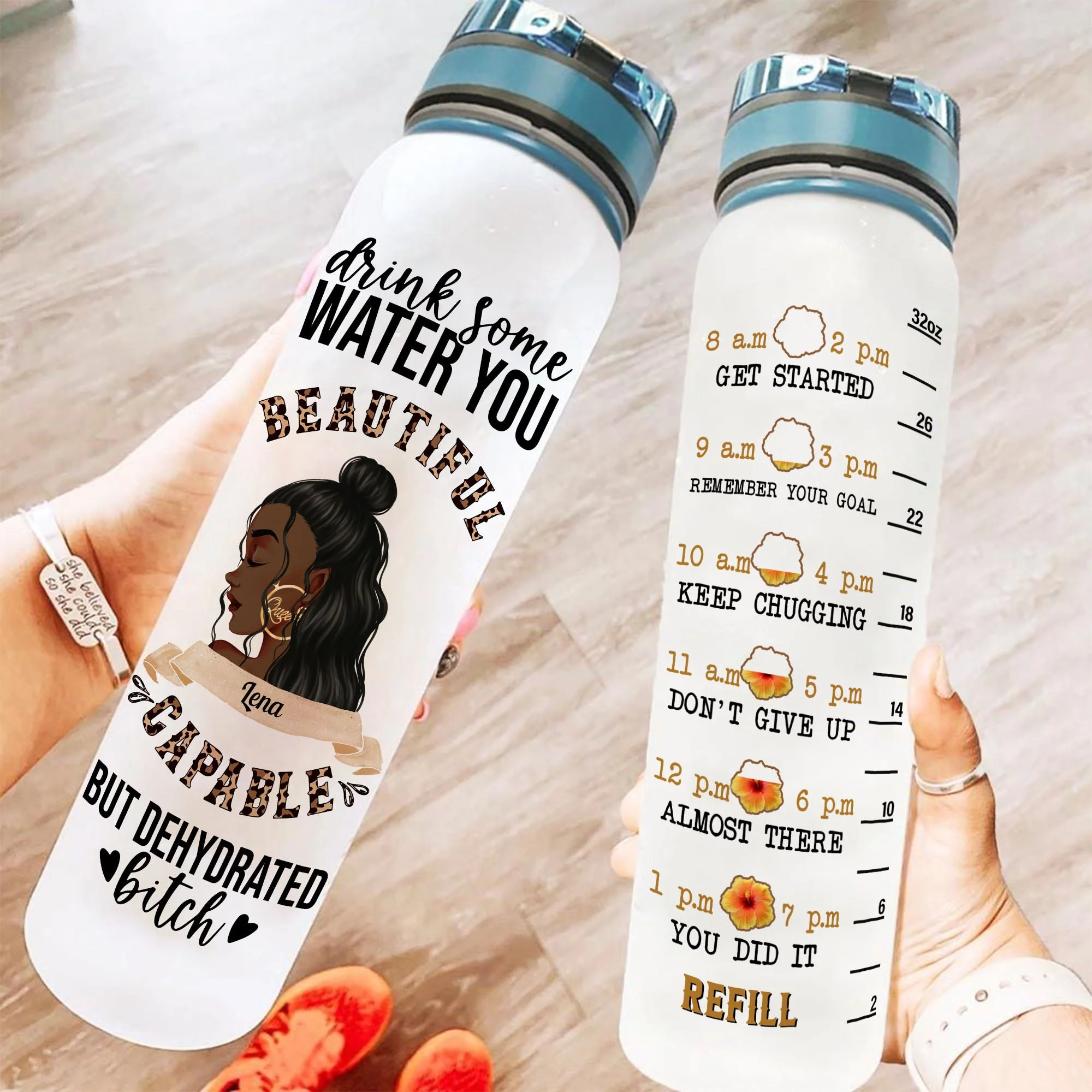 Drink Water You Beautiful B**ch - Personalized Water Tracker Bottle - Birthday Gift For Her, Black Girl, Black Woman, Sassy, Funny Gift - Image 2