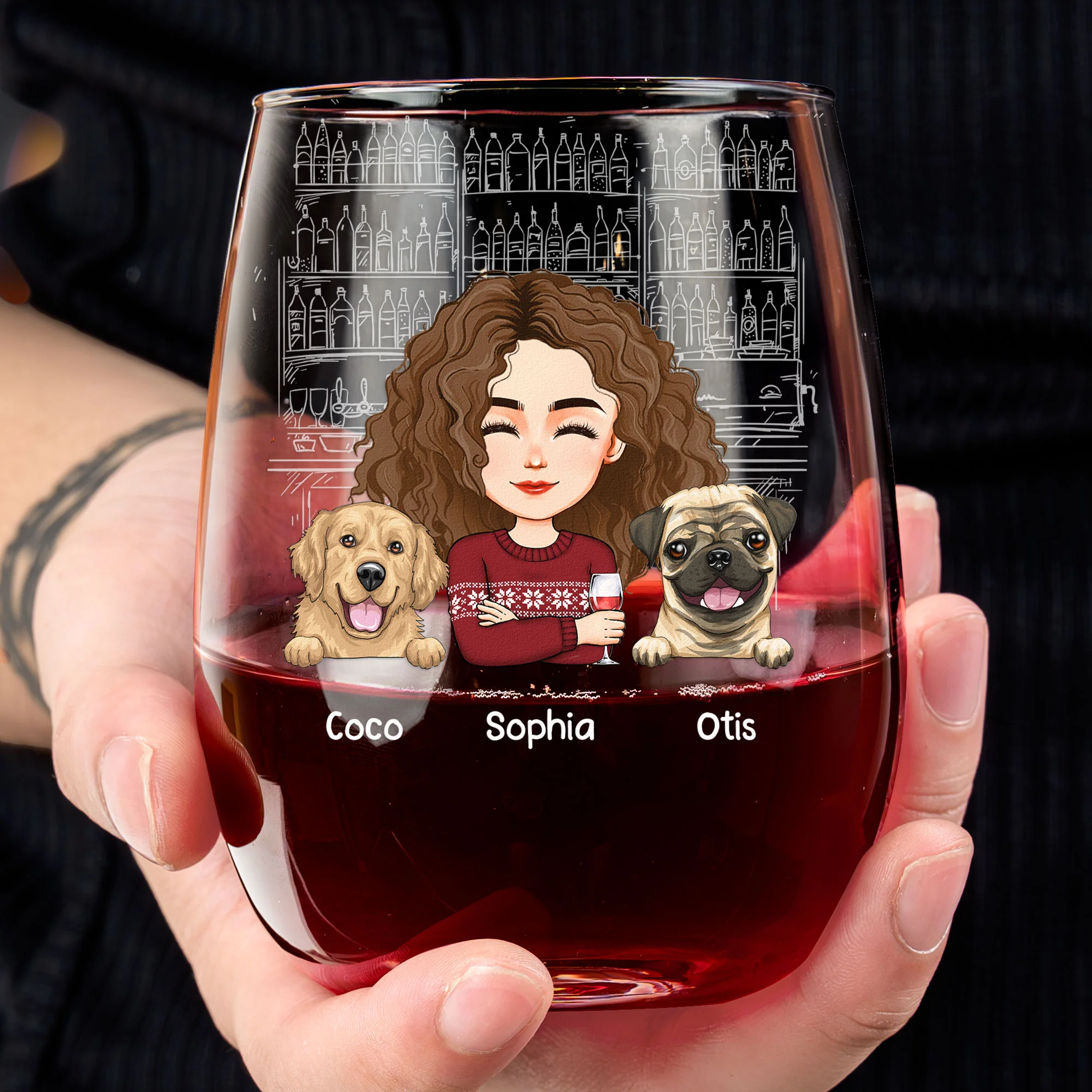 Drink Wine & Pet Dogs - Personalized Stemless Wine Glass - Image 3