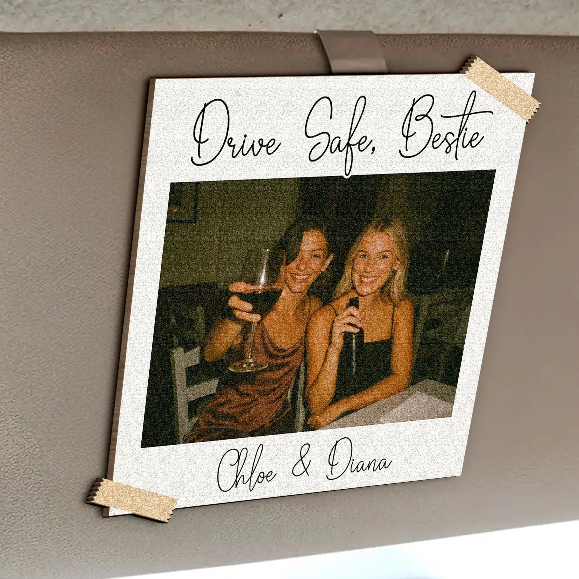 Drive Safe, Bestie I Love You Custom Friendship Photo Polaroid - Personalized Wooden Photo Car Visor Clip - Image 2