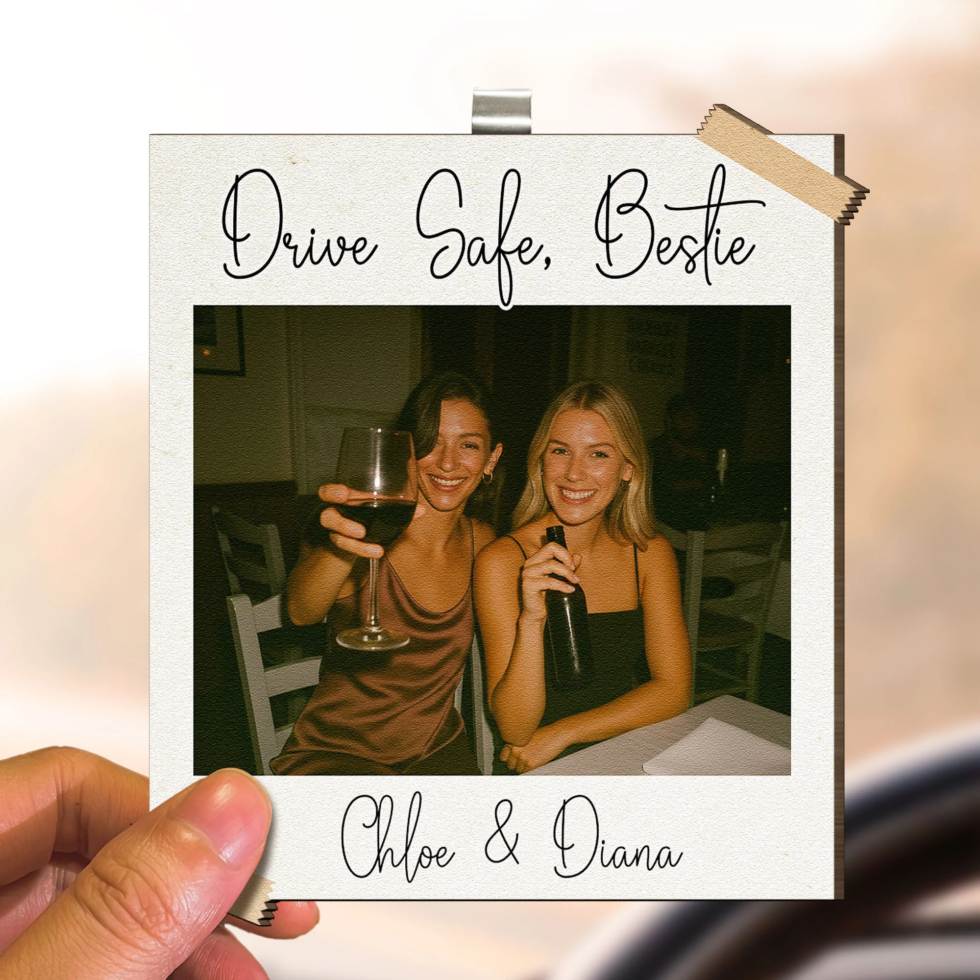 Drive Safe, Bestie I Love You Custom Friendship Photo Polaroid - Personalized Wooden Photo Car Visor Clip - Image 4