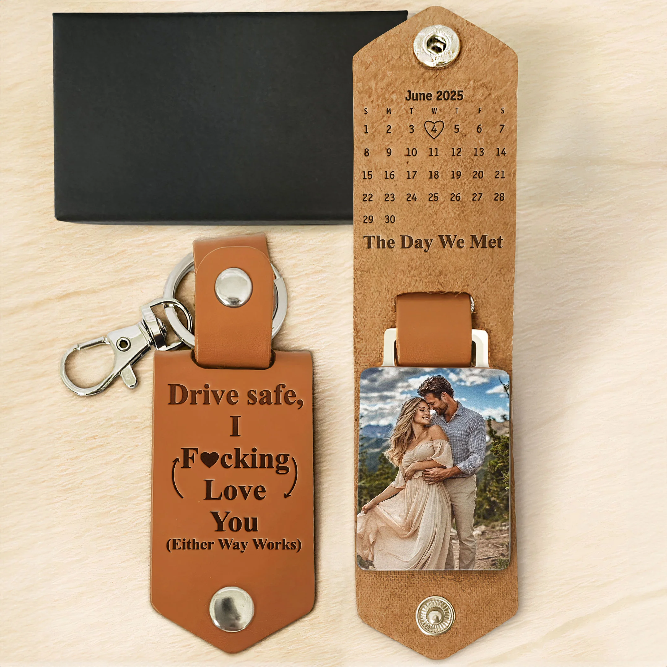Drive Safe Custom Calendar Special Date & Photo - Personalized Leather Photo Keychain - Image 5