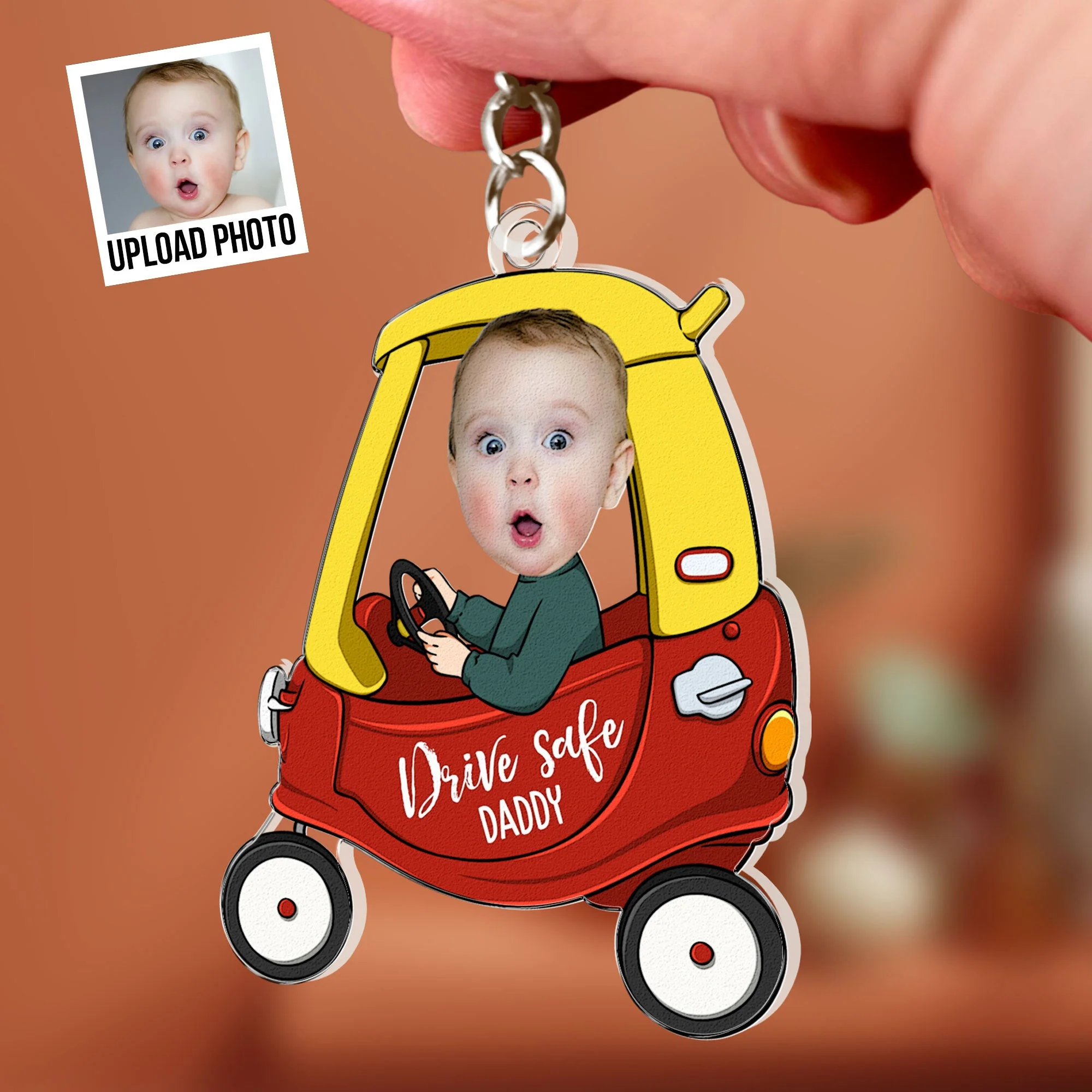 Drive Safe Daddy Custom Face - Personalized Acrylic Photo Keychain - Image 2