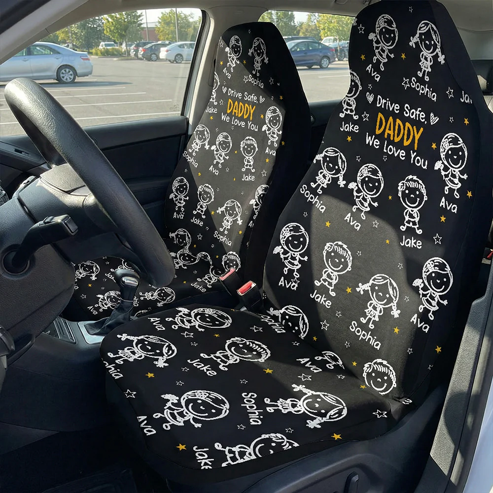 Drive Safe, Daddy, Grandpa, Mommy, Grandma With Cute Kids - Personalized Car Seat Cover - Image 4
