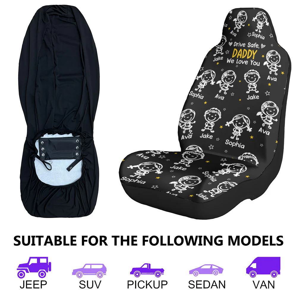 Drive Safe, Daddy, Grandpa, Mommy, Grandma With Cute Kids - Personalized Car Seat Cover - Image 6