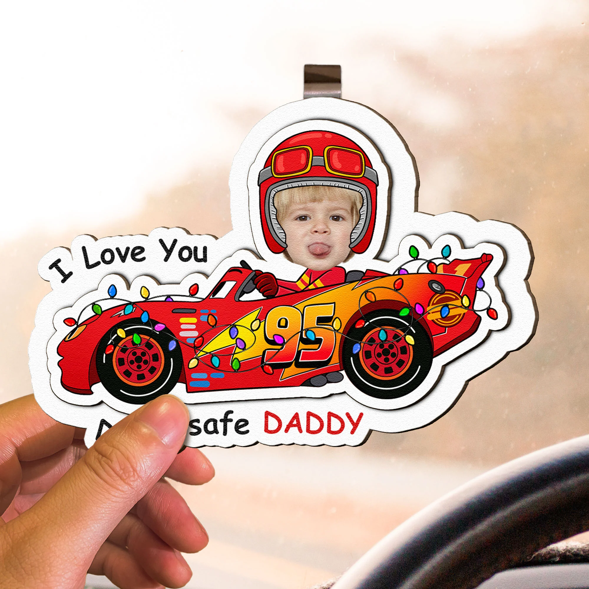 Drive Safe Daddy I Love You - Personalized Wooden Photo Car Visor Clip - Image 4