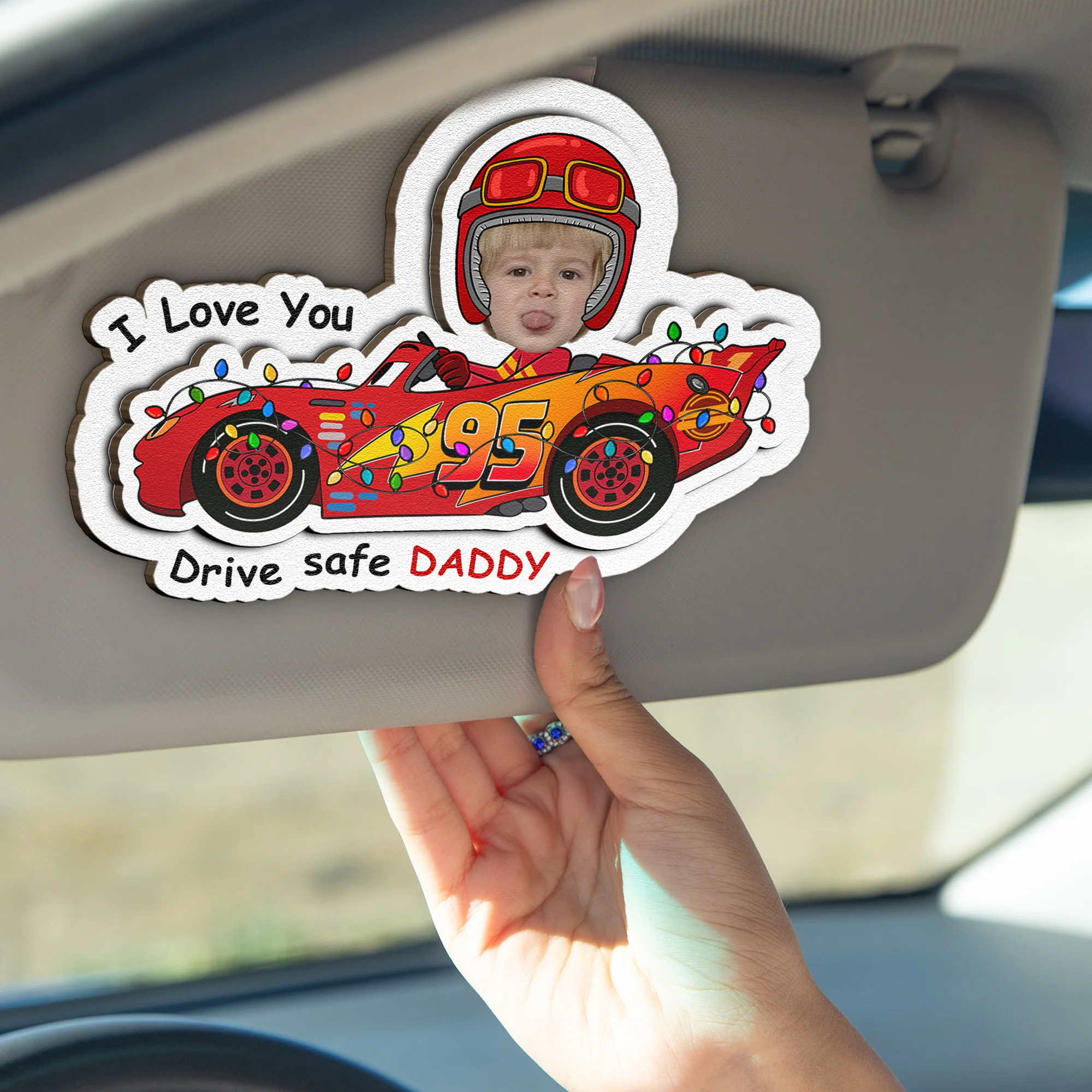 Drive Safe Daddy I Love You - Personalized Wooden Photo Car Visor Clip - Image 5
