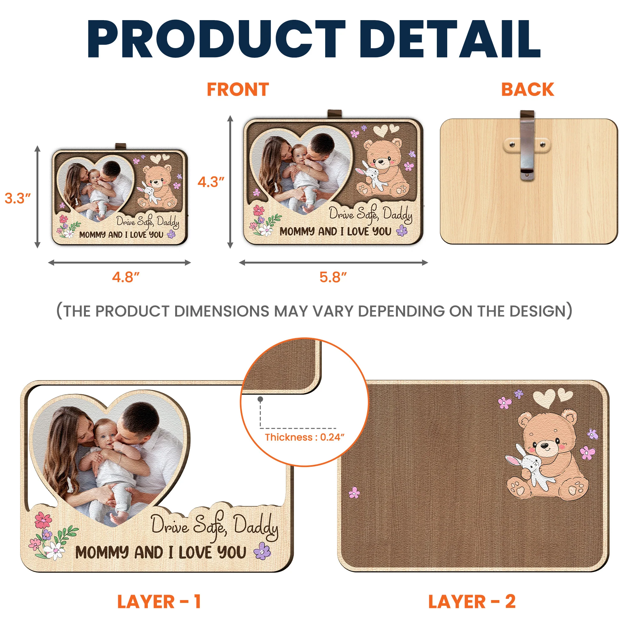 Drive Safe, Daddy. Mommy And I Love You - Personalized Wooden Photo Car Visor Clip - Image 5
