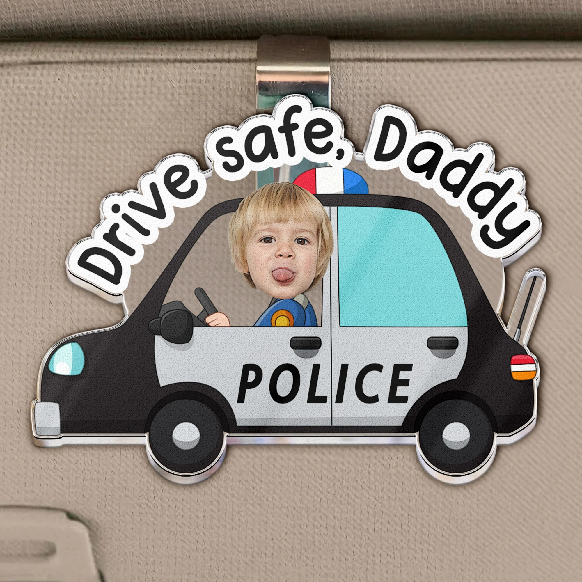 Drive Safe, Daddy, Papa, Mommy, Grandma - Custom Kids' Face - Personalized Car Visor Clip - Image 4