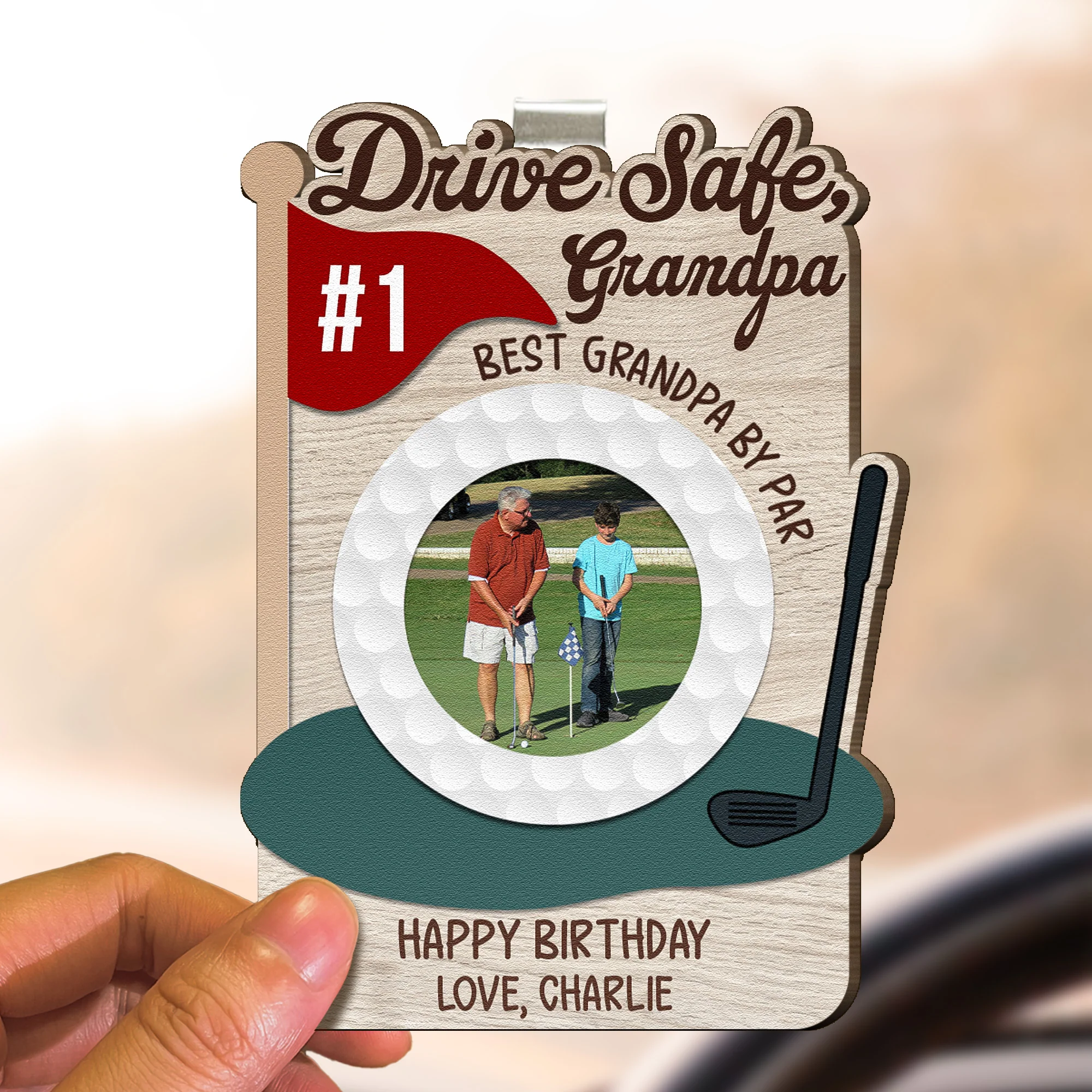 Drive Safe, Daddy Papa, You Are A Hole-In-One! - Father's Day Gift For Golf Dad - Personalized Car Visor Clip - Image 5