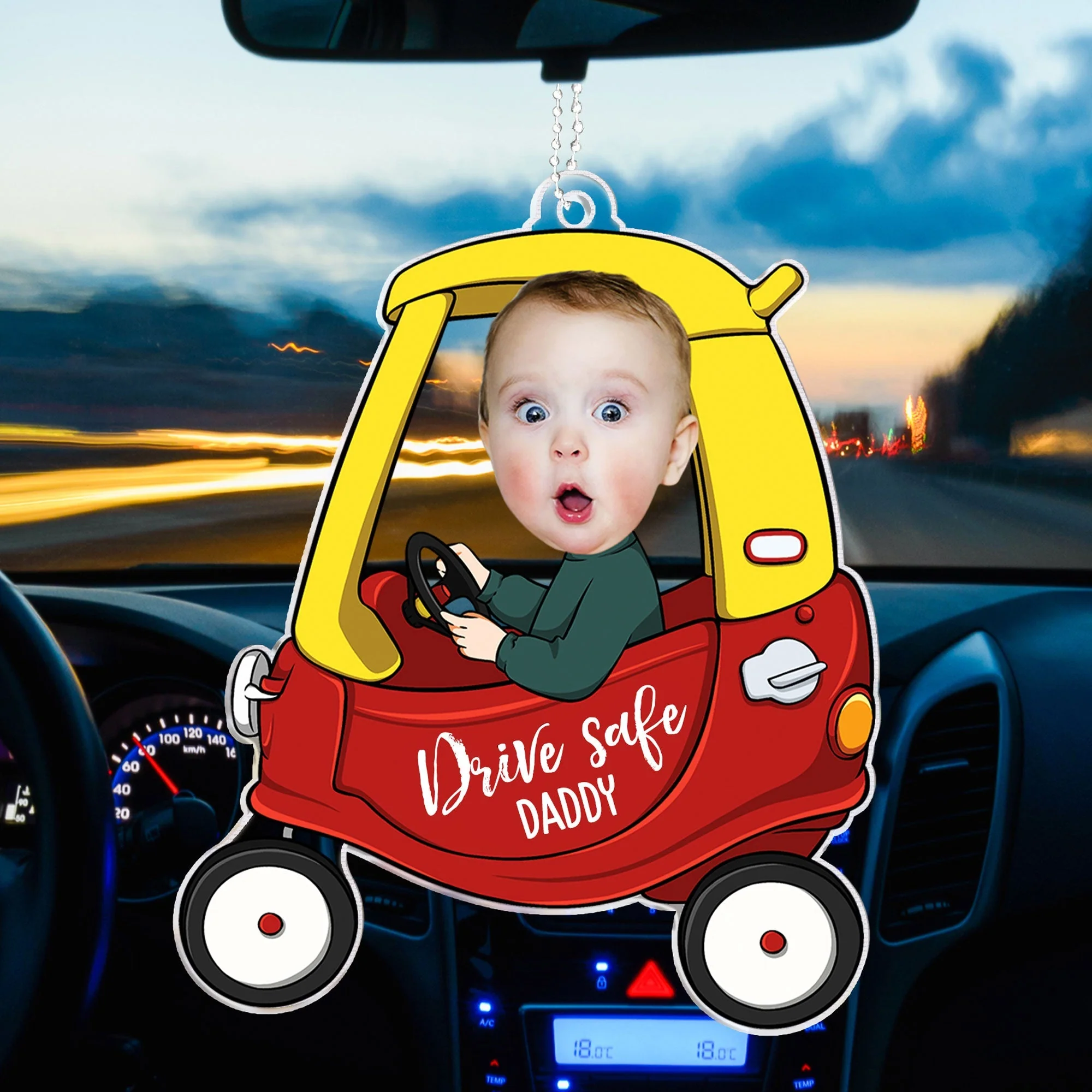 Drive Safe Daddy - Personalized Photo Rear View Mirror Accessory - Image 2