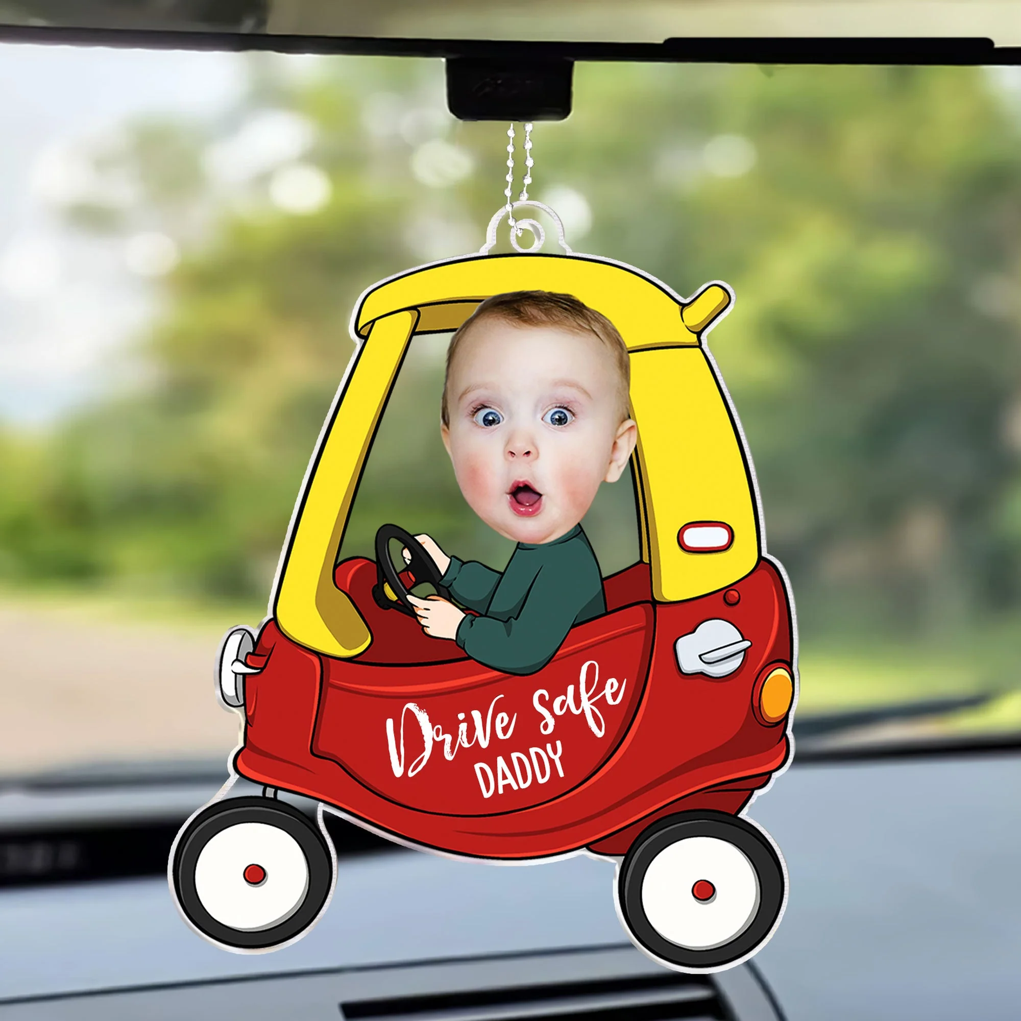 Drive Safe Daddy - Personalized Photo Rear View Mirror Accessory - Image 5