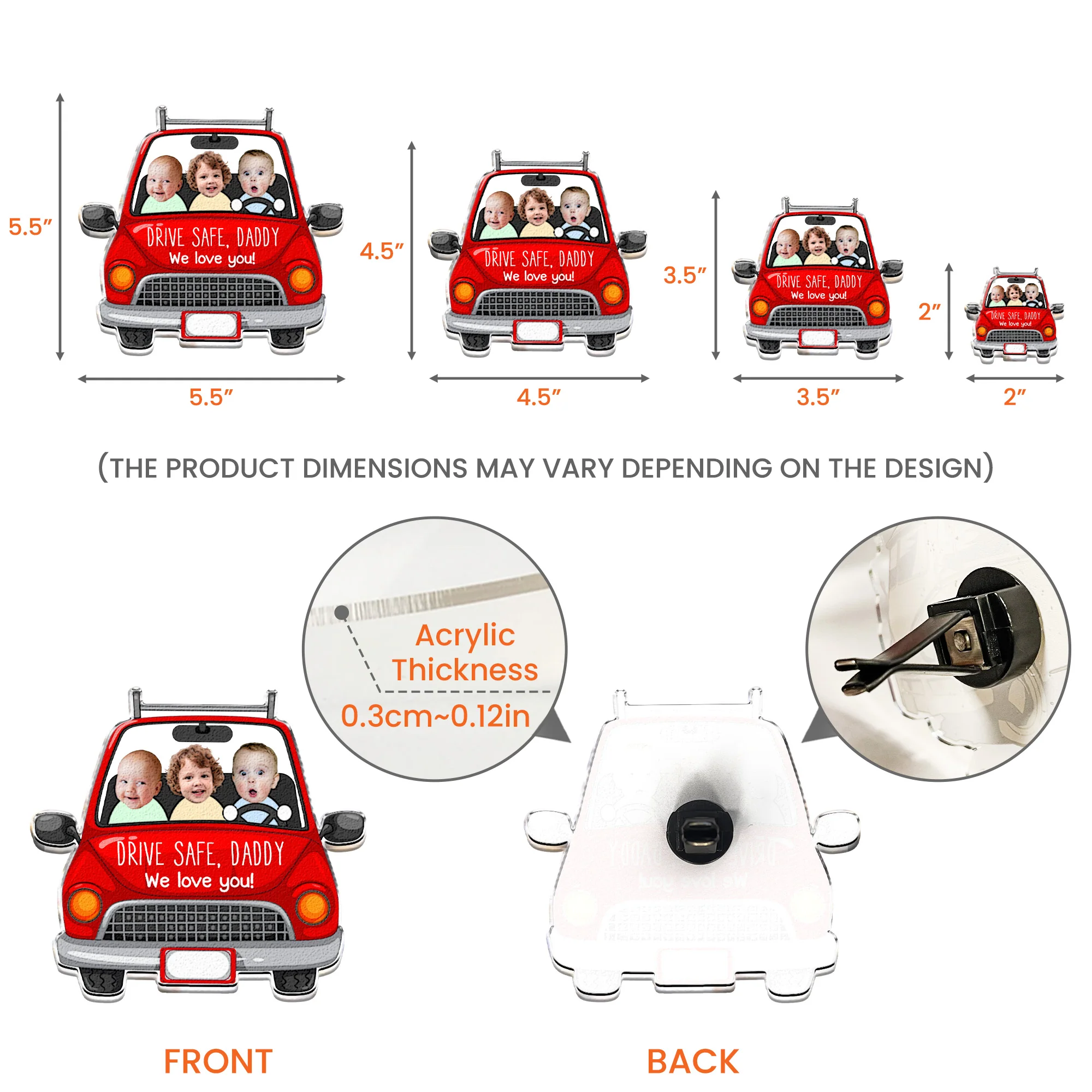 Drive Safe Daddy - Personalized Photo Acrylic Car Vent Clip - Image 7