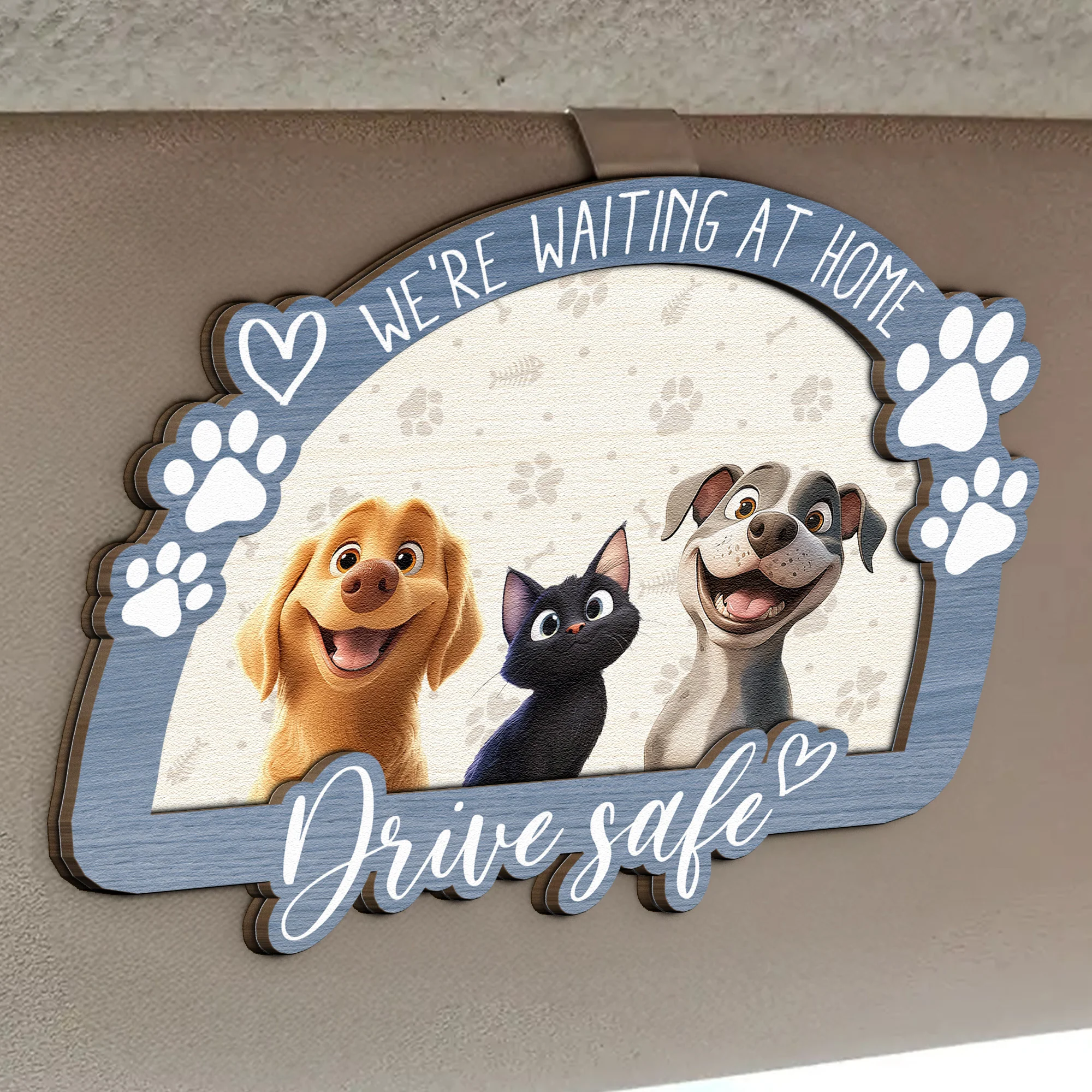 Drive Safe - Dog & Cat Lovers - Personalized Wooden Car Visor Clip - Image 2