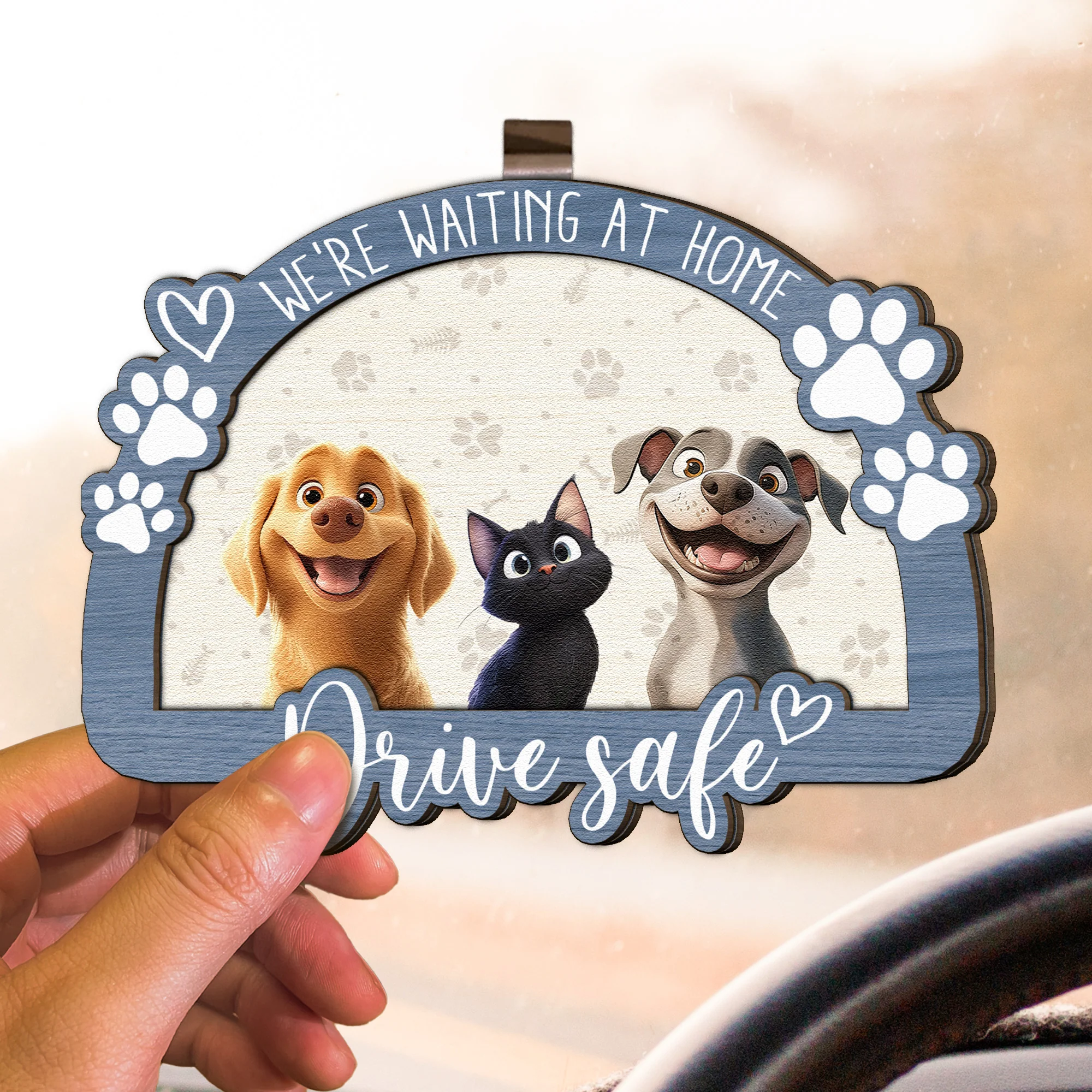 Drive Safe - Dog & Cat Lovers - Personalized Wooden Car Visor Clip - Image 3
