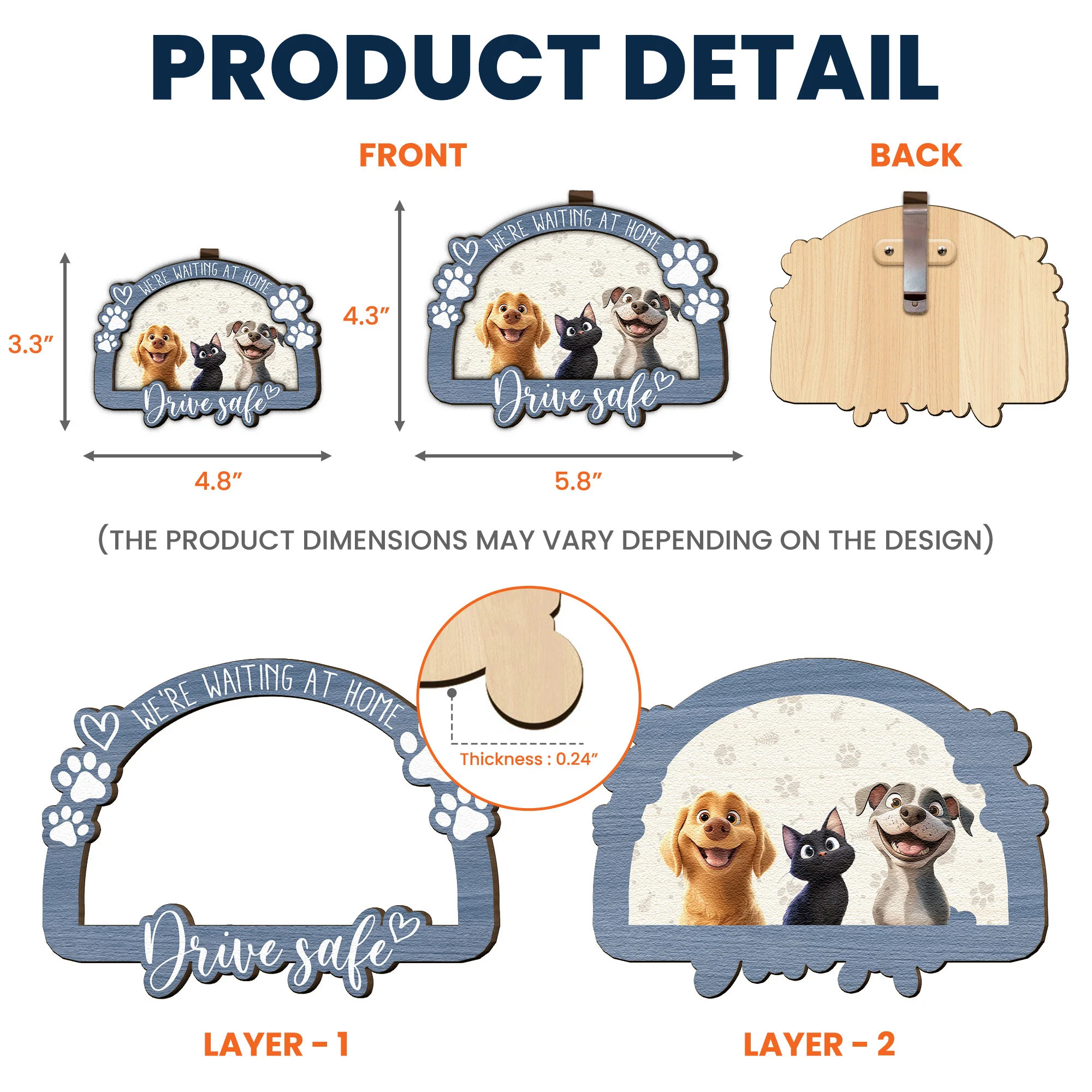 Drive Safe - Dog & Cat Lovers - Personalized Wooden Car Visor Clip - Image 4