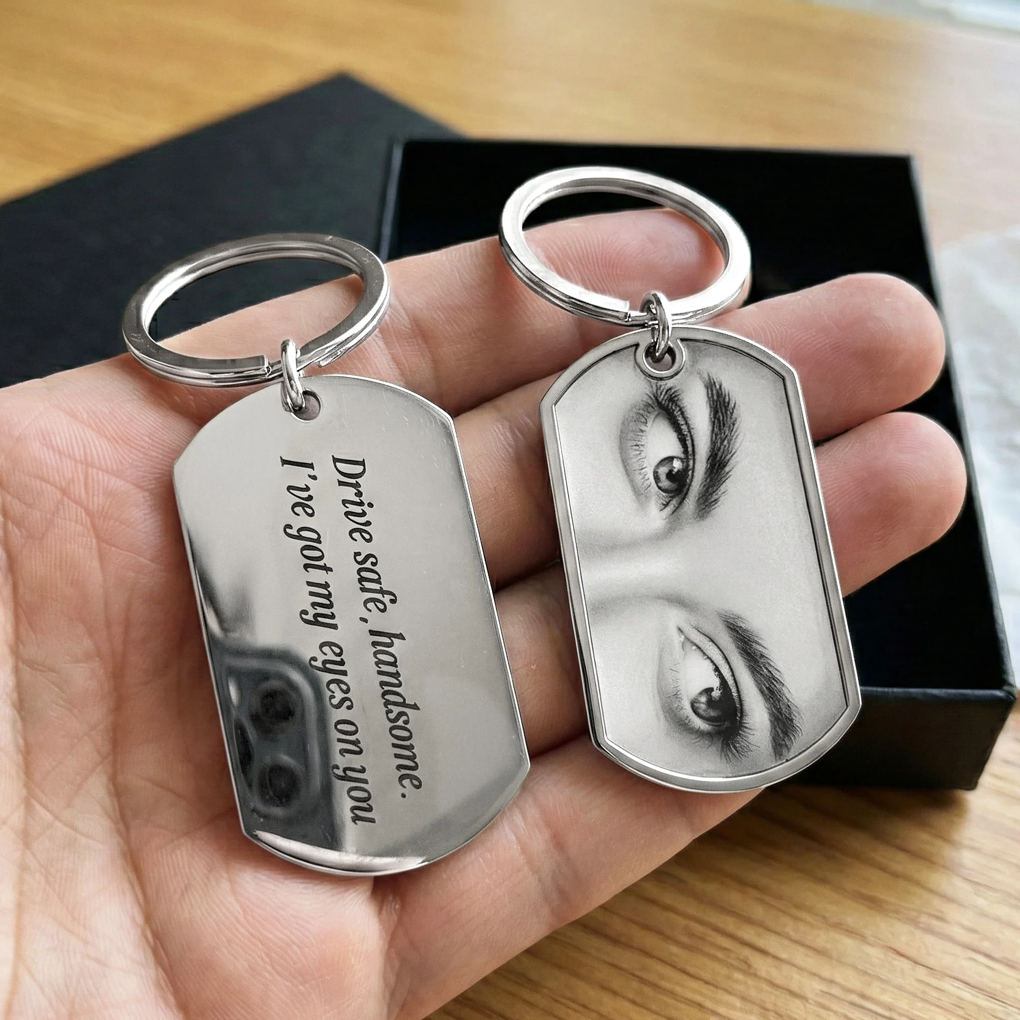 Drive Safe, Handsome. I’m Watching You - Personalized Stainless Steel Photo Keychain - Image 2