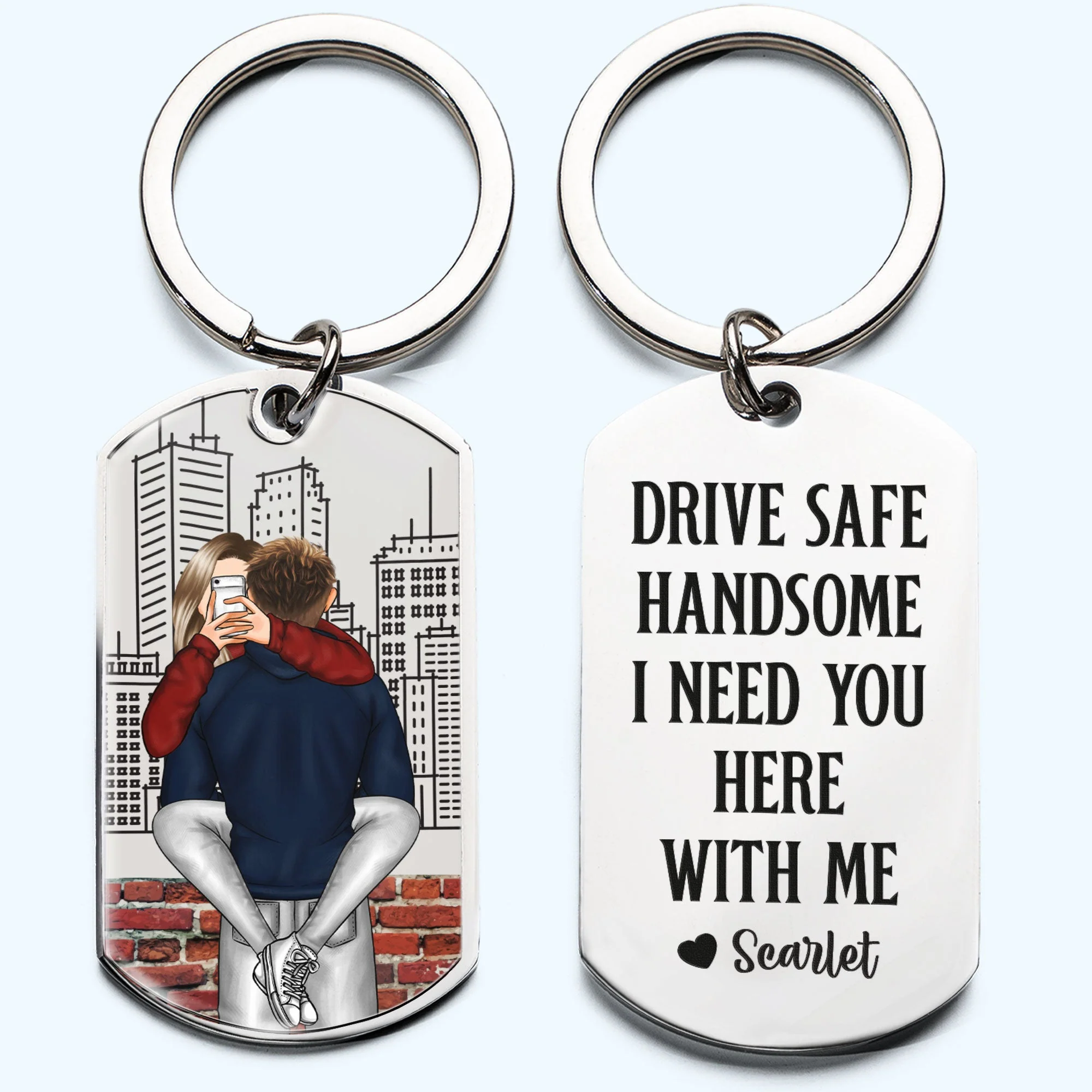 Drive Safe Handsome - Personalized Stainless Steel Keychain - Image 2