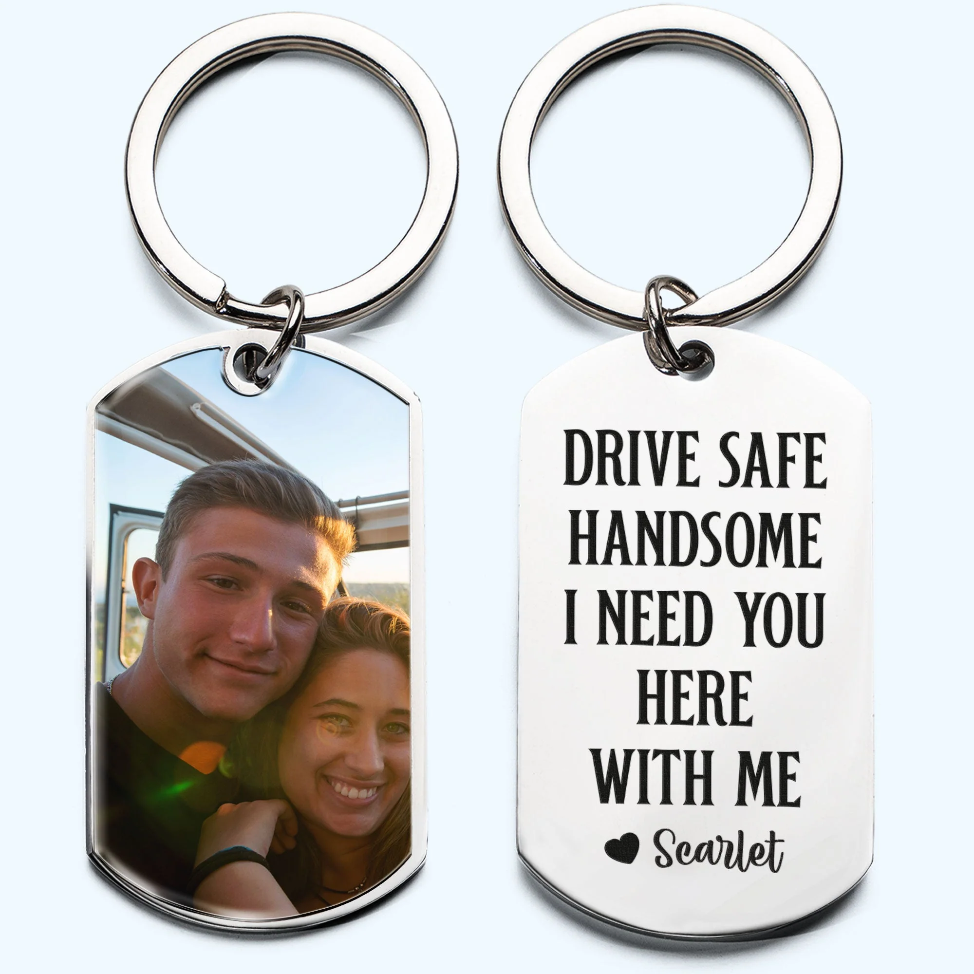 Drive Safe Handsome - Personalized Stainless Steel Photo Keychain - Birthday Gifts For Men, Husband, Him, Boyfriend - Image 2