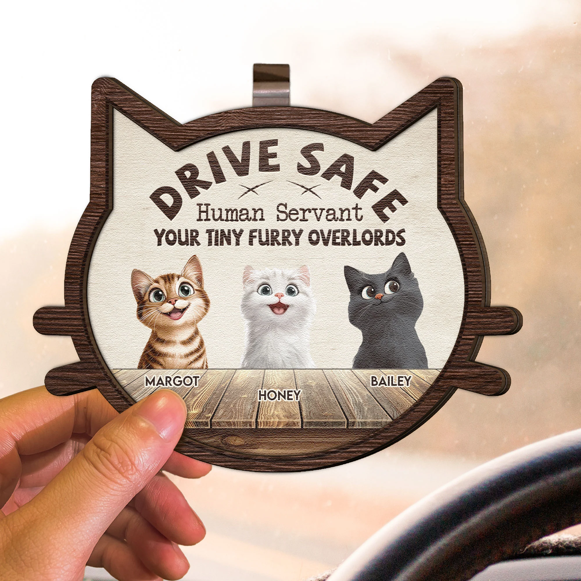 Drive Safe Human Servant - Personalized Wooden Car Visor Clip - Image 3