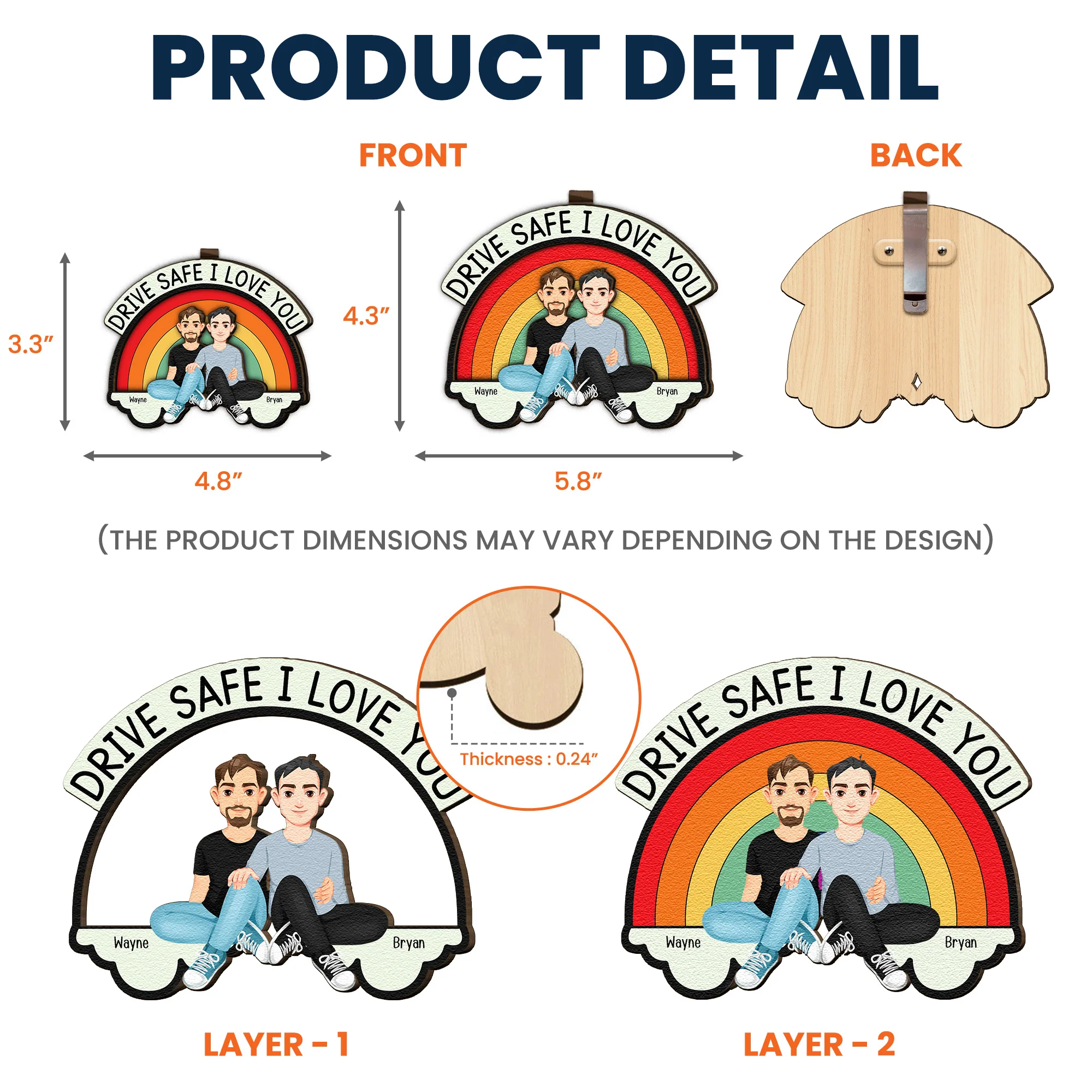 Drive Safe I Love You Rainbow Love Couple - Personalized Wooden Car Visor Clip - Image 4