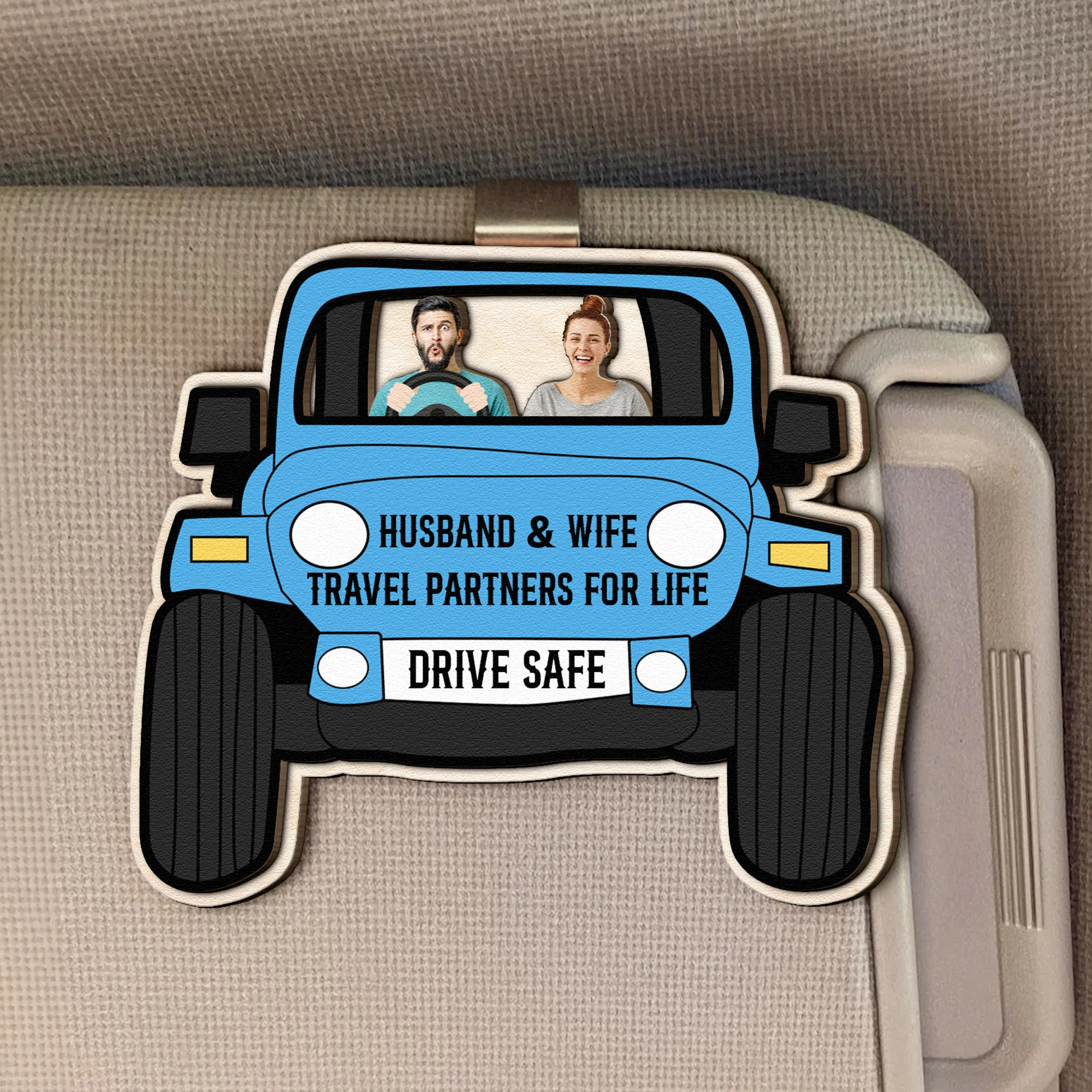 Drive Safe Travel Lovers - Personalized Wooden Photo Car Visor Clip