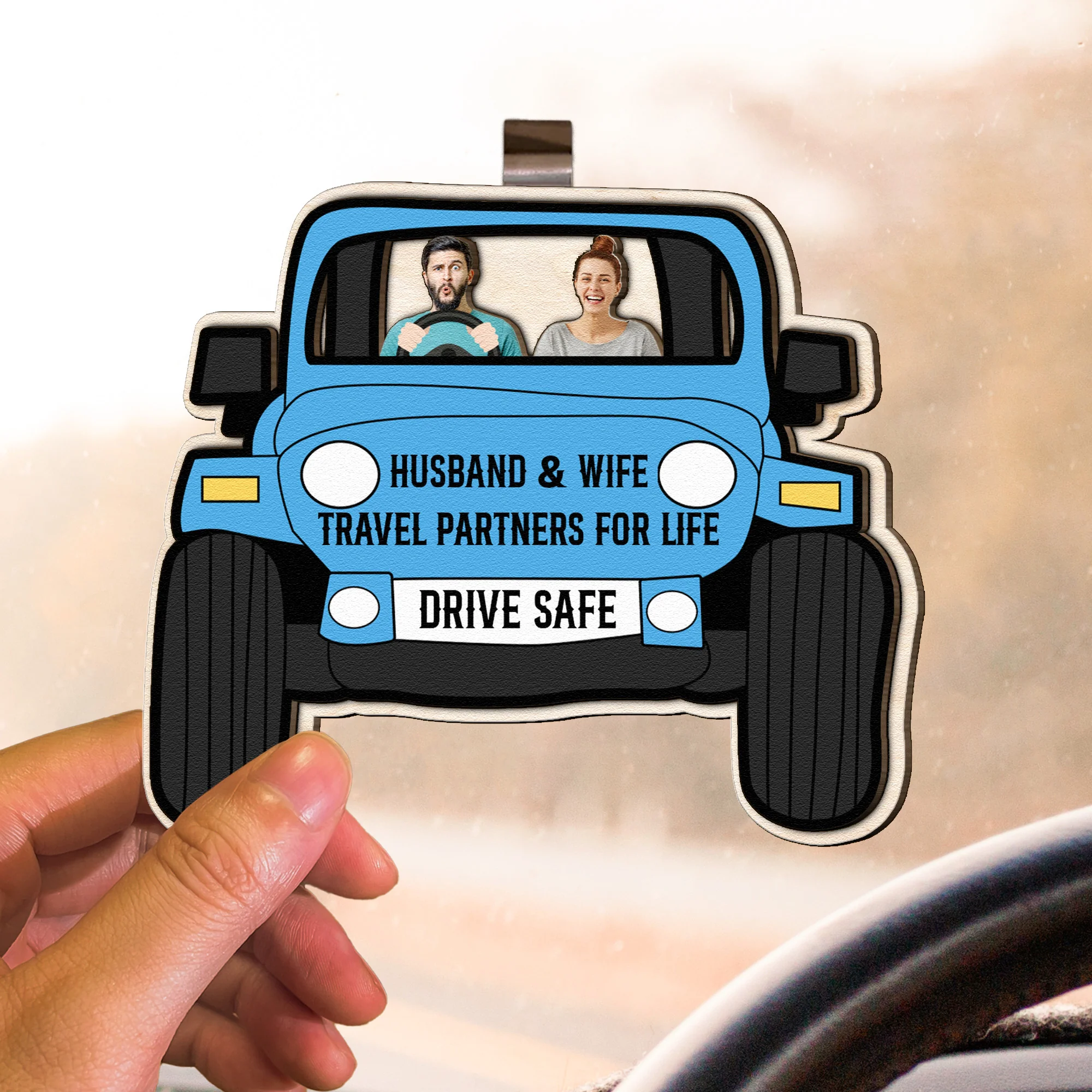 Drive Safe Travel Lovers - Personalized Wooden Photo Car Visor Clip - Image 4