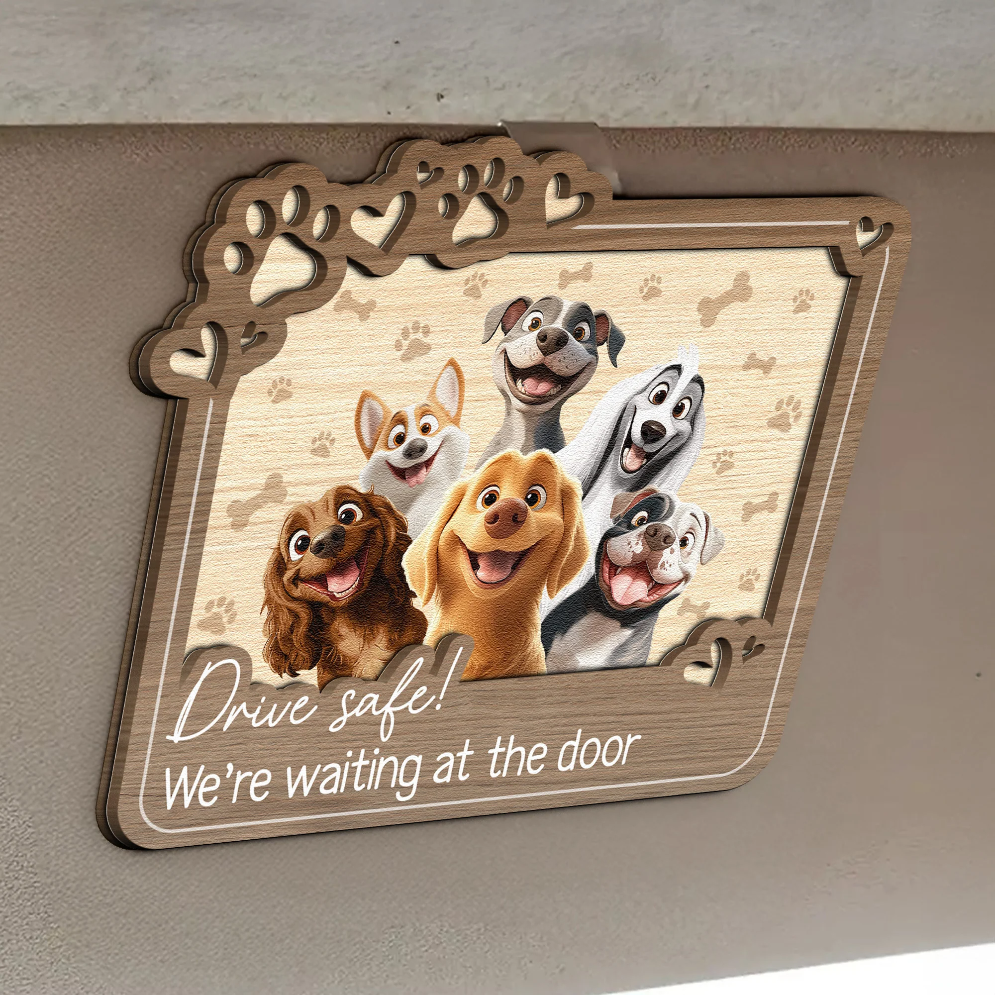 Drive Safe! We’re Waiting At The Door - Personalized Wooden Car Visor Clip - Image 2