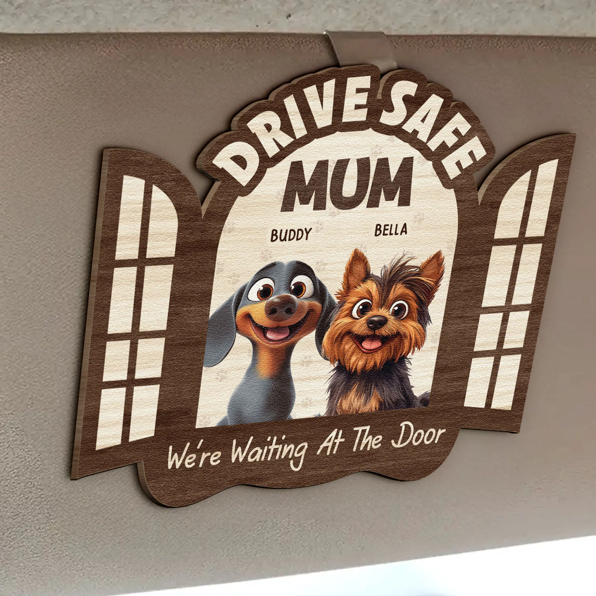 Drive Safe! We’re Waiting At The Door - Personalized Wooden Car Visor Clip - Image 3