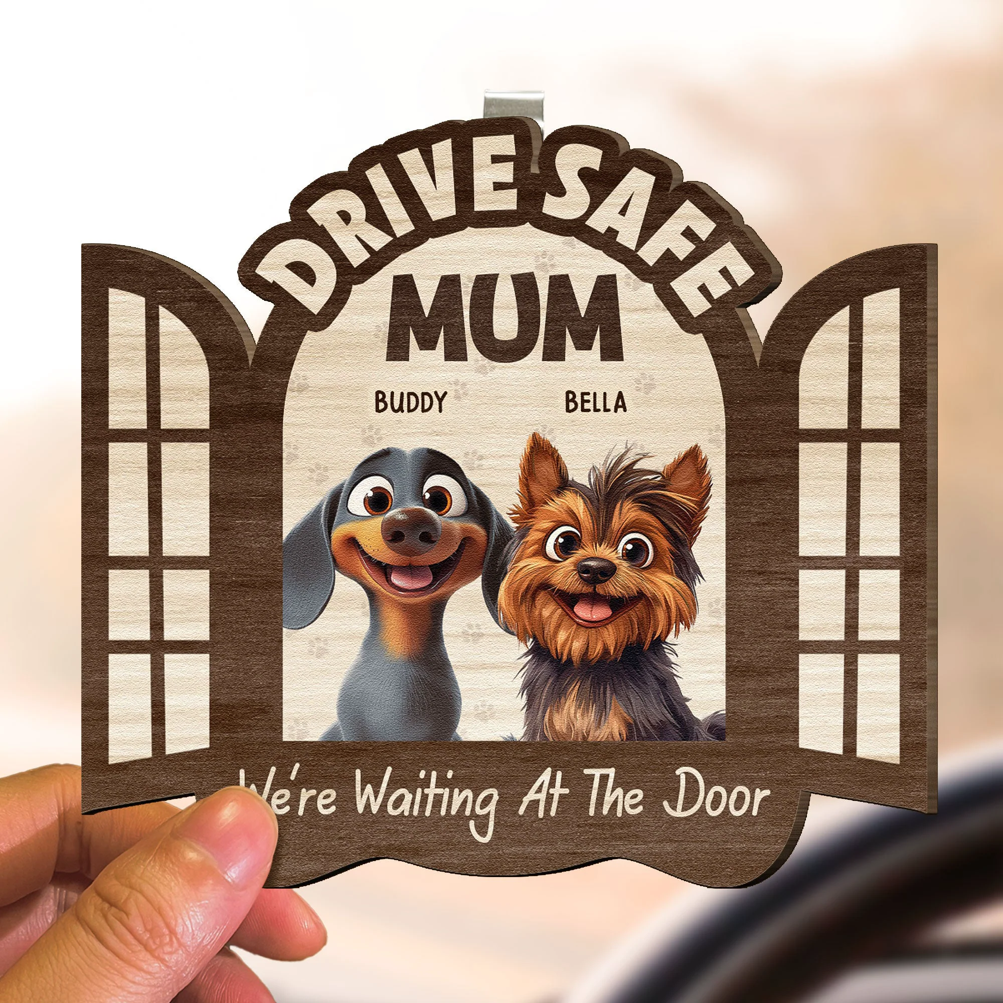 Drive Safe! We’re Waiting At The Door - Personalized Wooden Car Visor Clip - Image 5