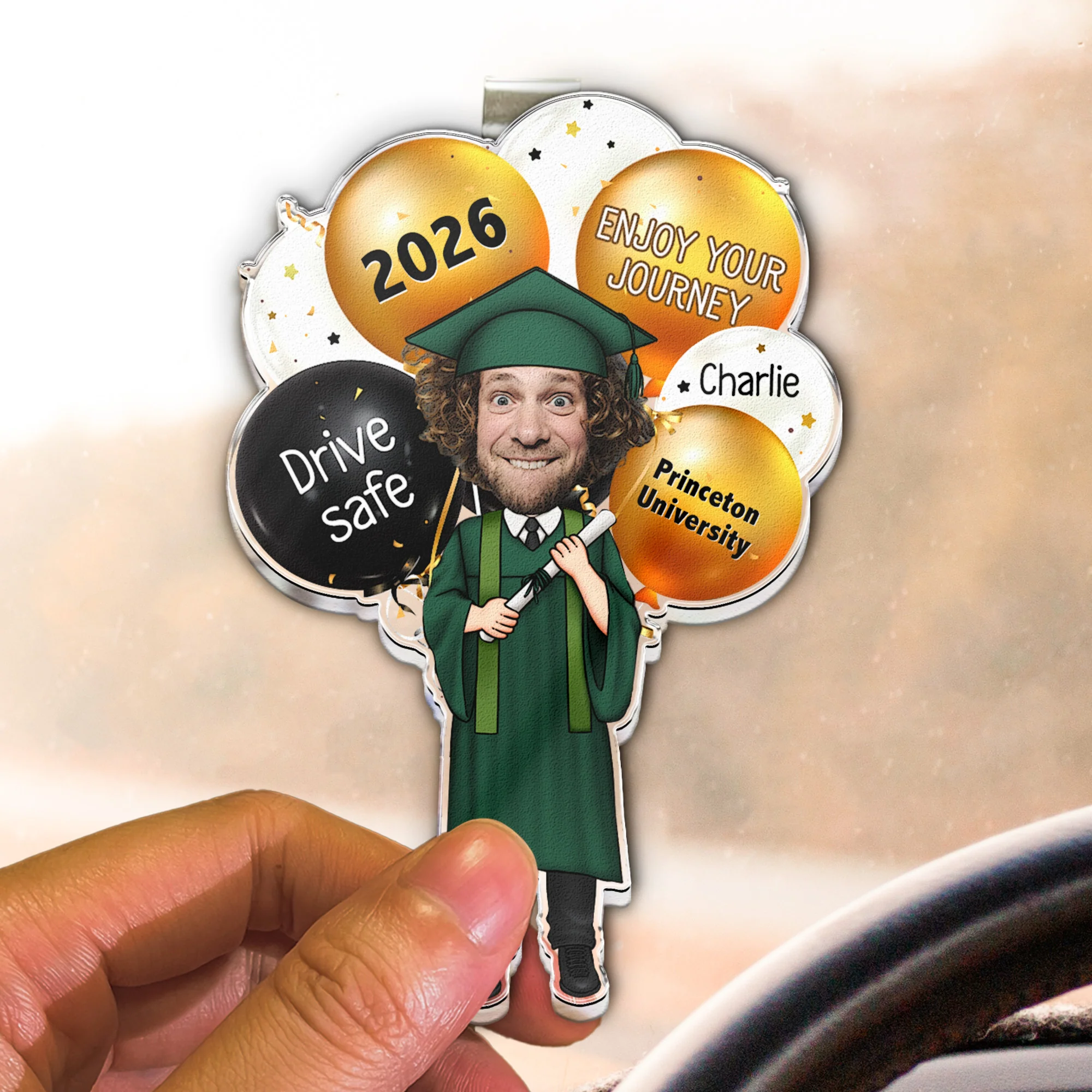 Drive Safely And Enjoy Your Journey Graduation Gift - Personalized Acrylic Photo Visor Clip - Image 4