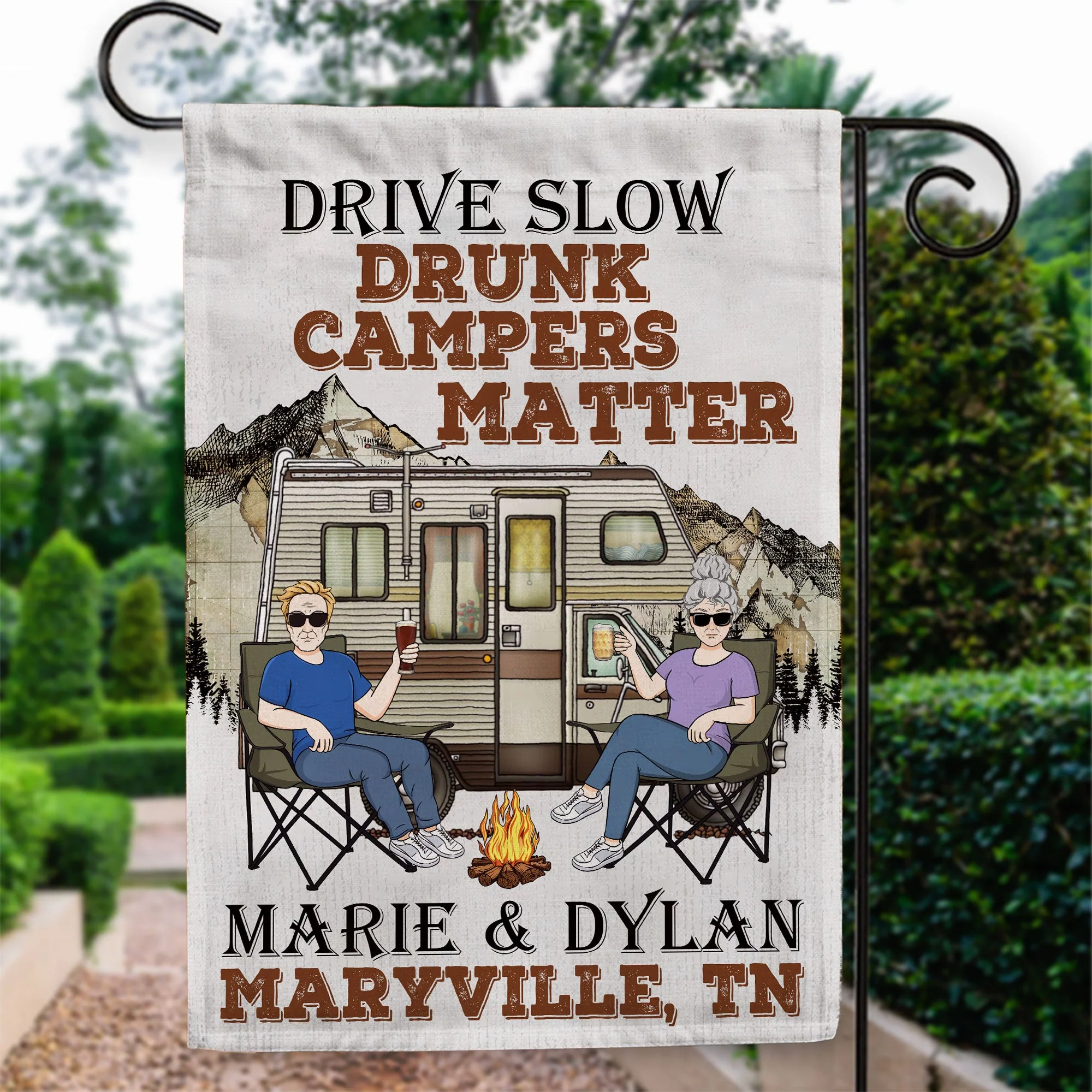 Drive Slow Drunk Campers Matter - Personalized Flag - Birthday, Funny, Summer Decoration - Gift For Family, Camping Lovers - Image 2