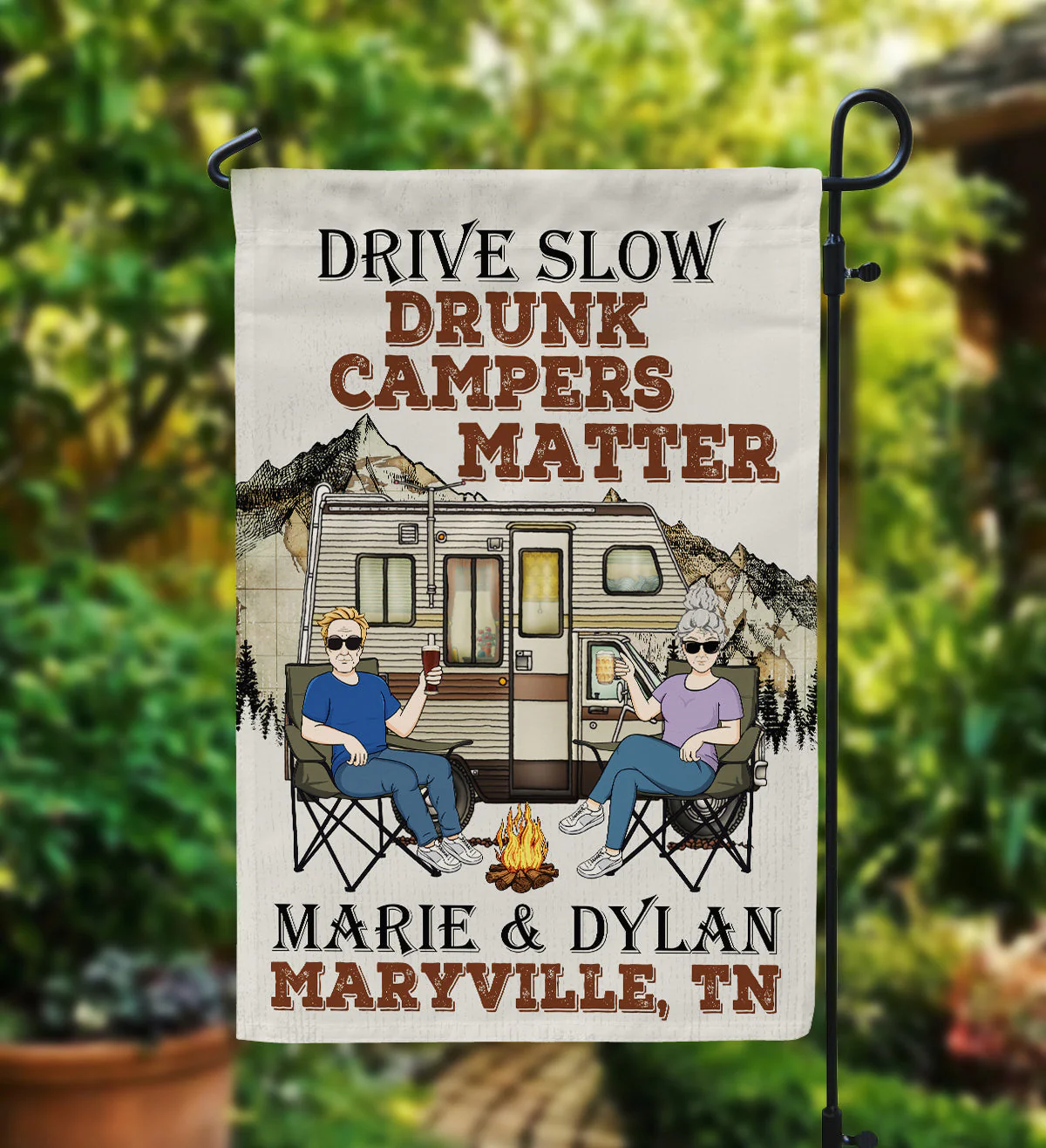 Drive Slow Drunk Campers Matter - Personalized Flag - Birthday, Funny, Summer Decoration - Gift For Family, Camping Lovers - Image 3