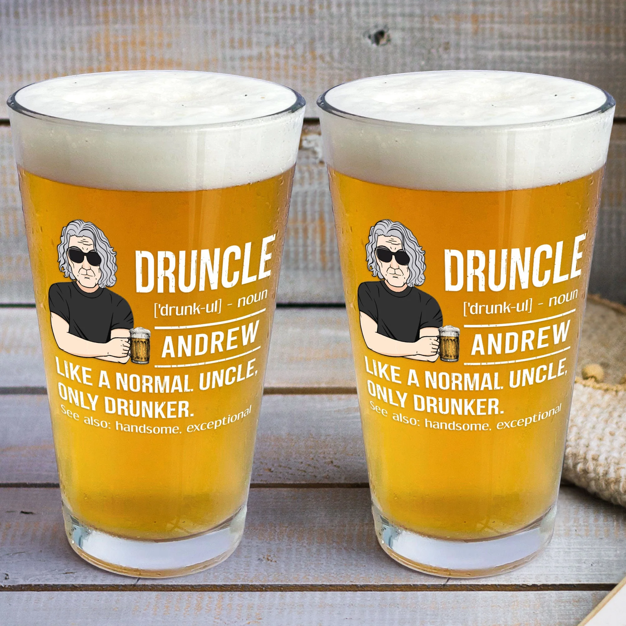 Druncle Like A Normal Uncle Funny - Personalized Beer Glass - Image 4