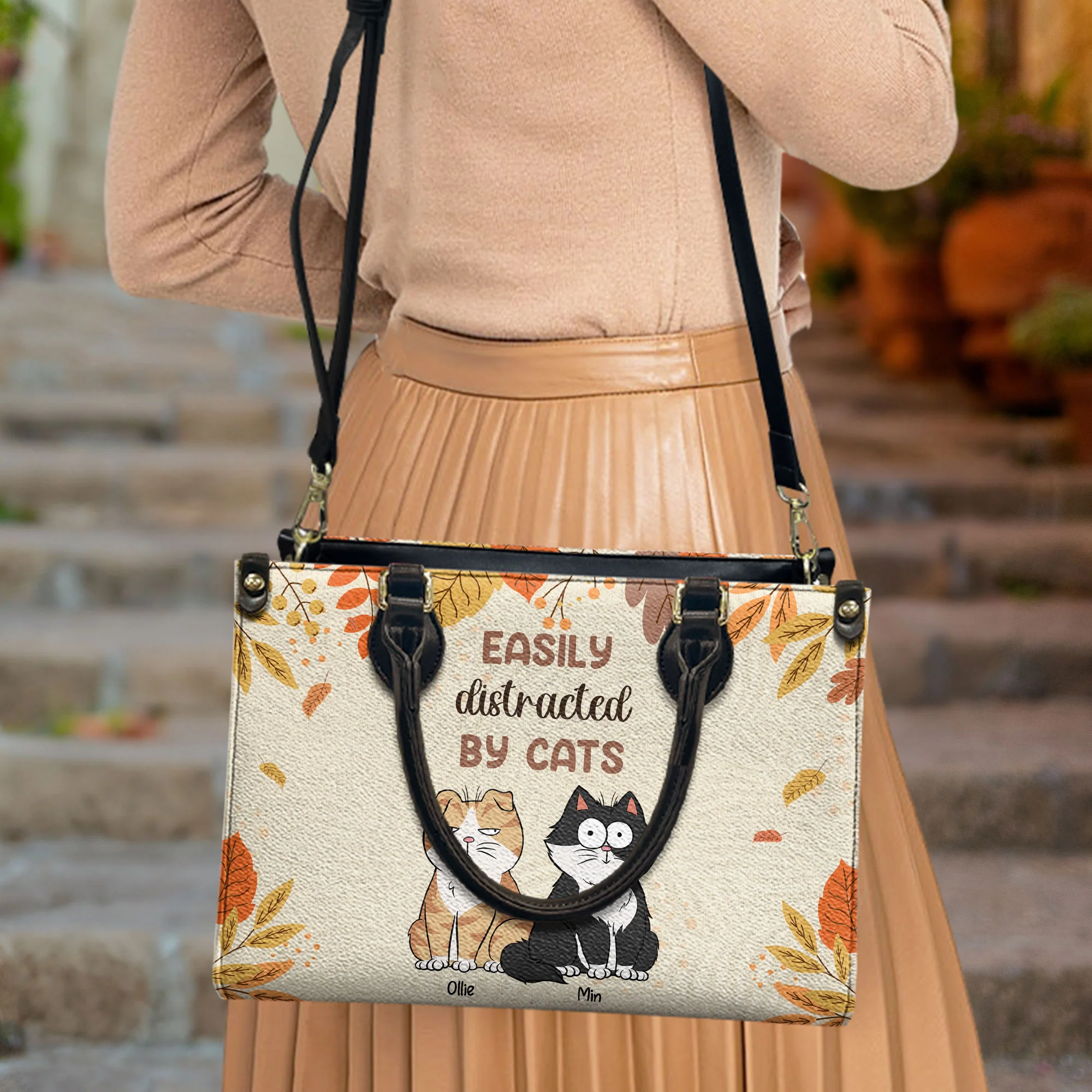 Easily Distracted By Cats - Personalized Leather Bag - Image 3