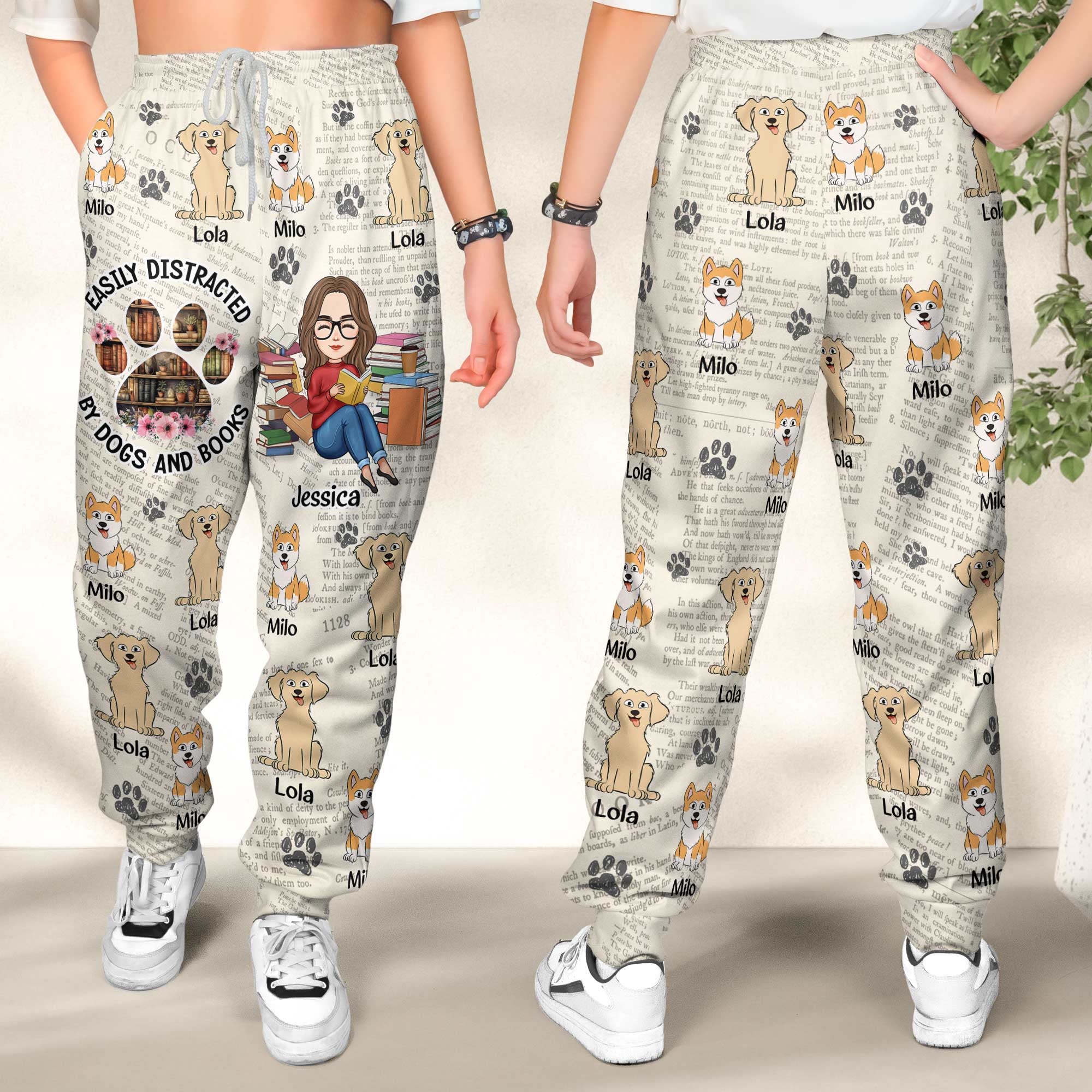 Easily Distracted By Dogs And Books - Personalized Sweatpants - Image 2