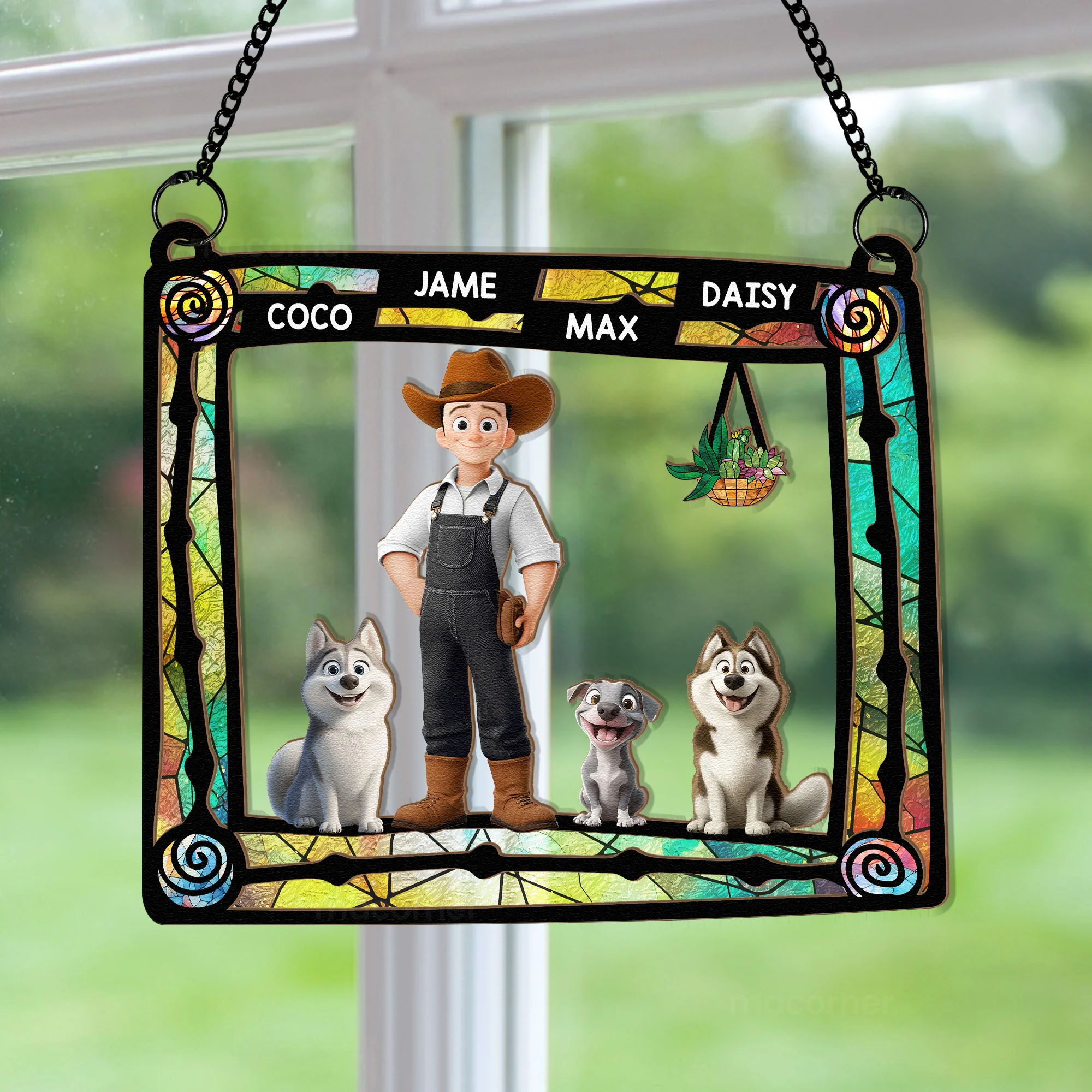 Easily Distracted By Dogs & Plants - Personalized Window Hanging Suncatcher Ornament - Image 2