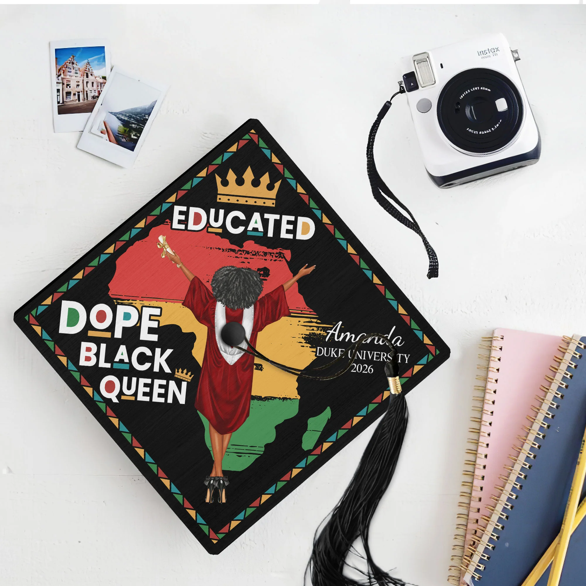 Educated Dope Black King Queen - Personalized Graduation Cap Topper - Image 2