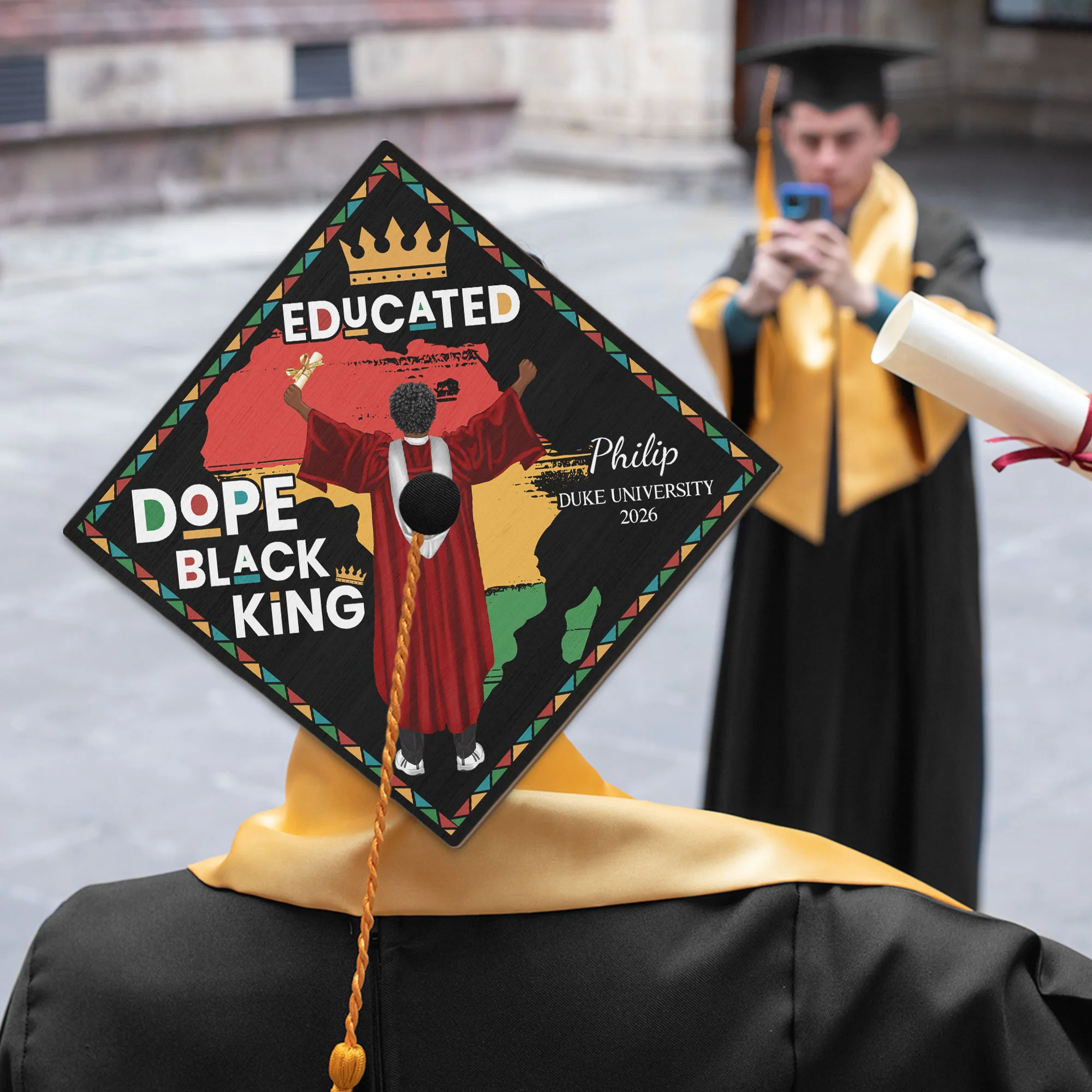 Educated Dope Black King Queen - Personalized Graduation Cap Topper - Image 5