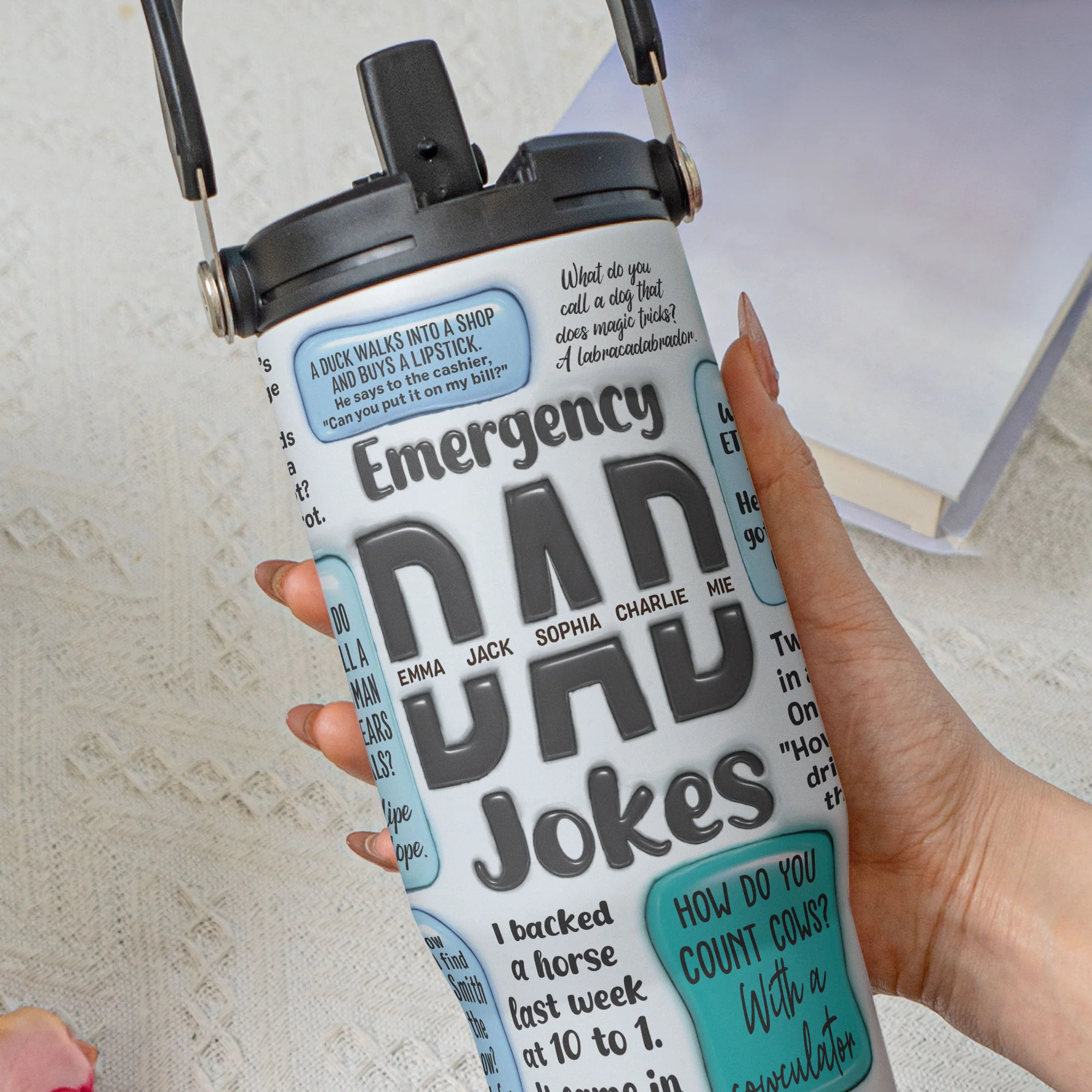 Emergency Dad Jokes - Personalized 30oz Tumbler With Handle - Image 3