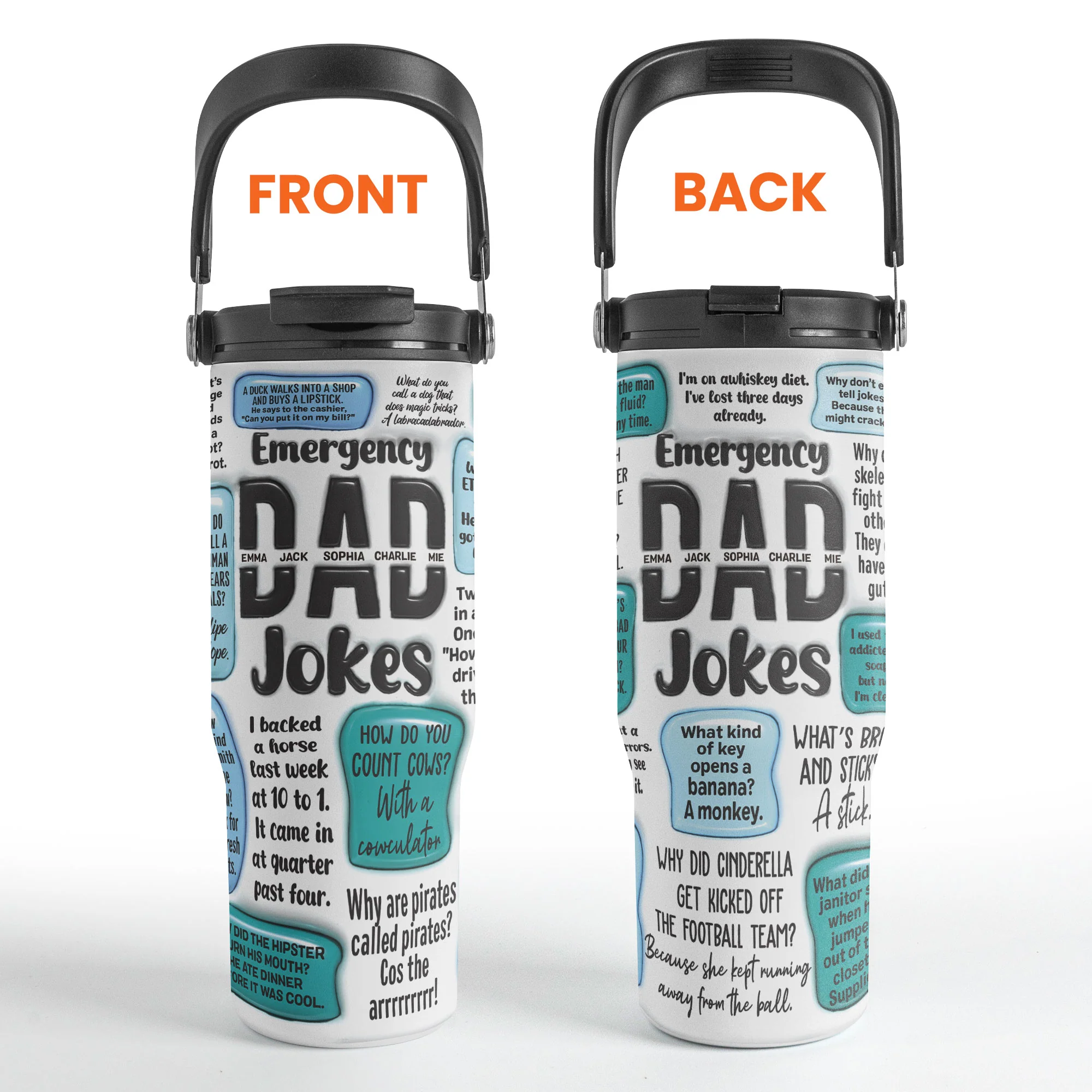 Emergency Dad Jokes - Personalized 30oz Tumbler With Handle - Image 5