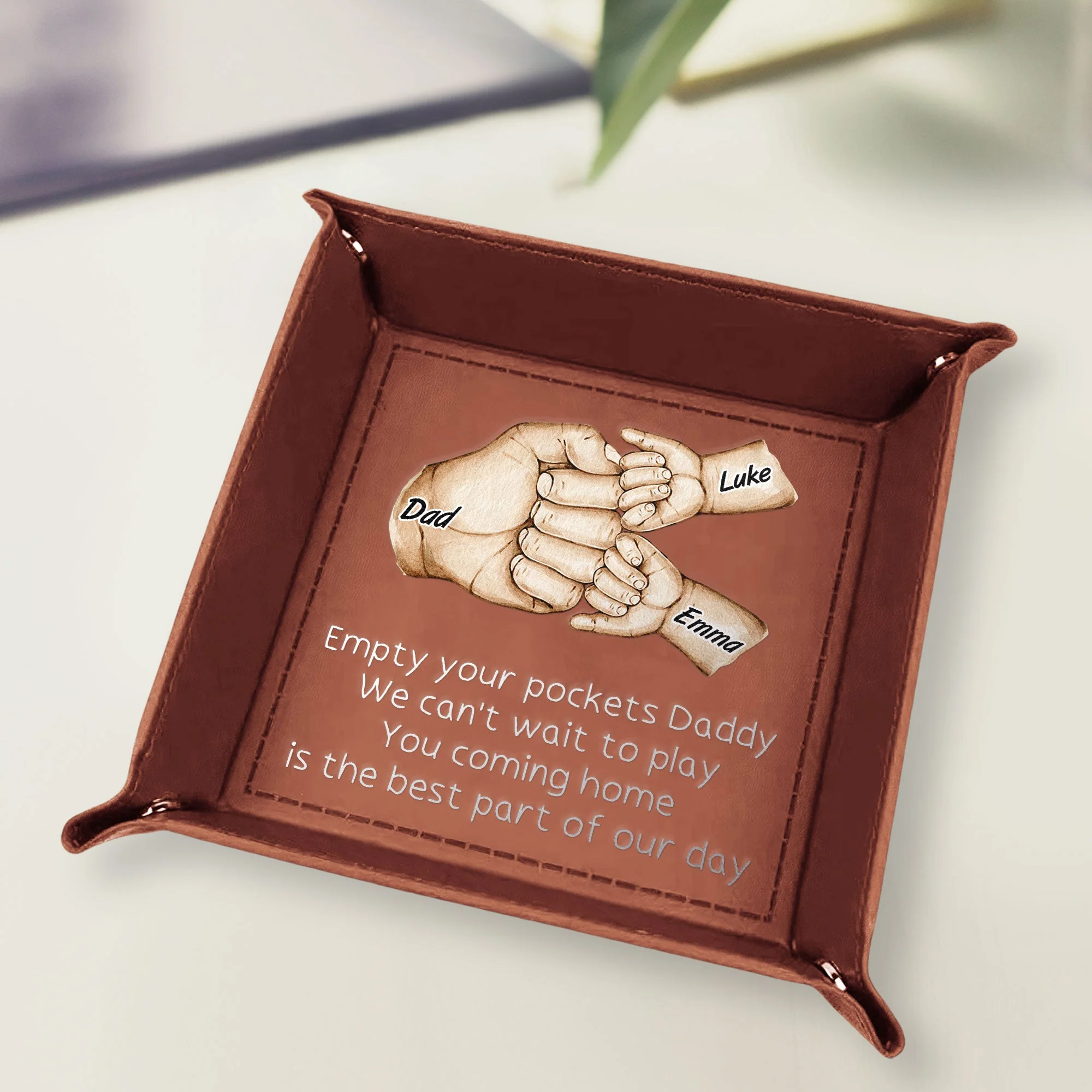 Empty Your Pockets Daddy - Personalized Leather Valet Tray - Image 3