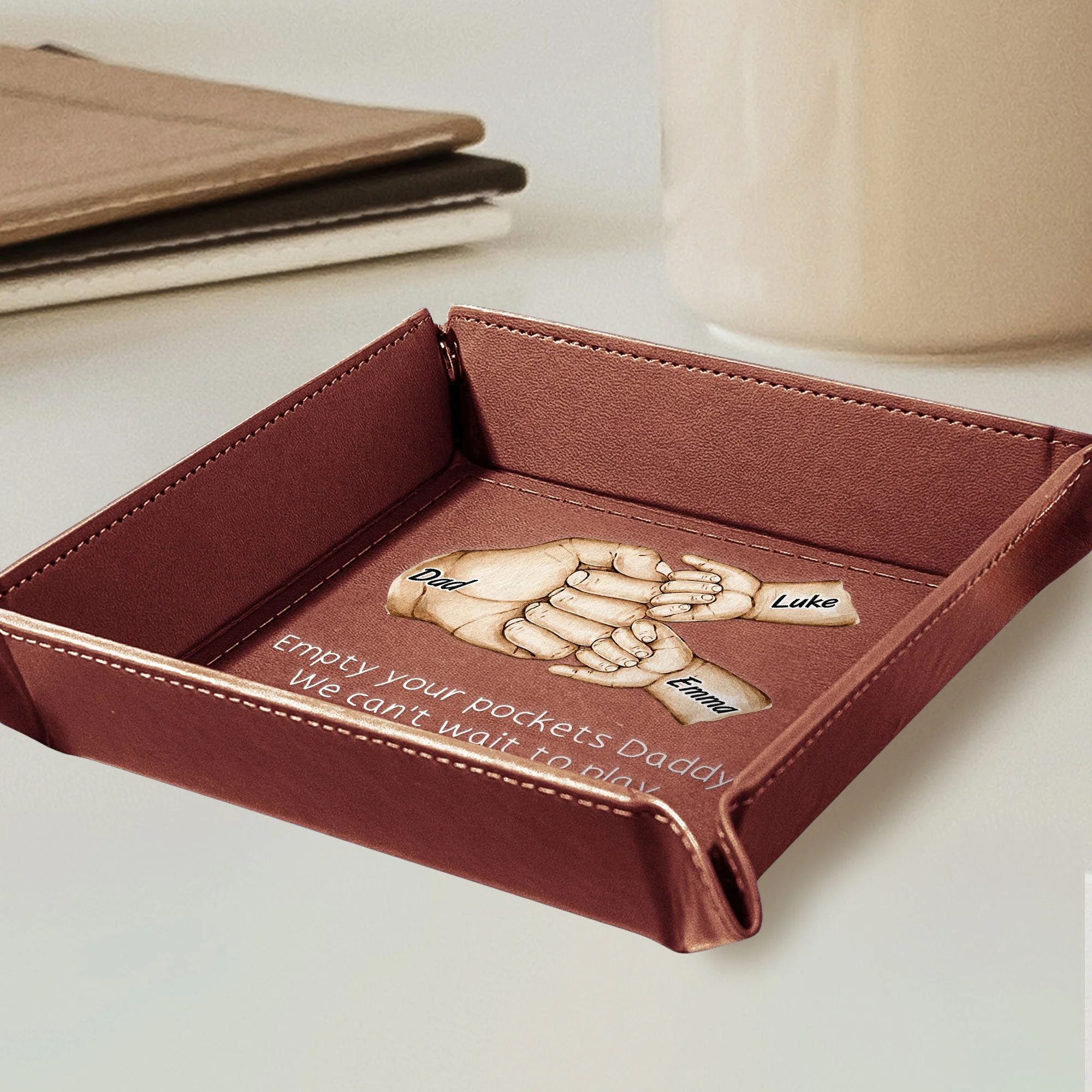 Empty Your Pockets Daddy - Personalized Leather Valet Tray - Image 4