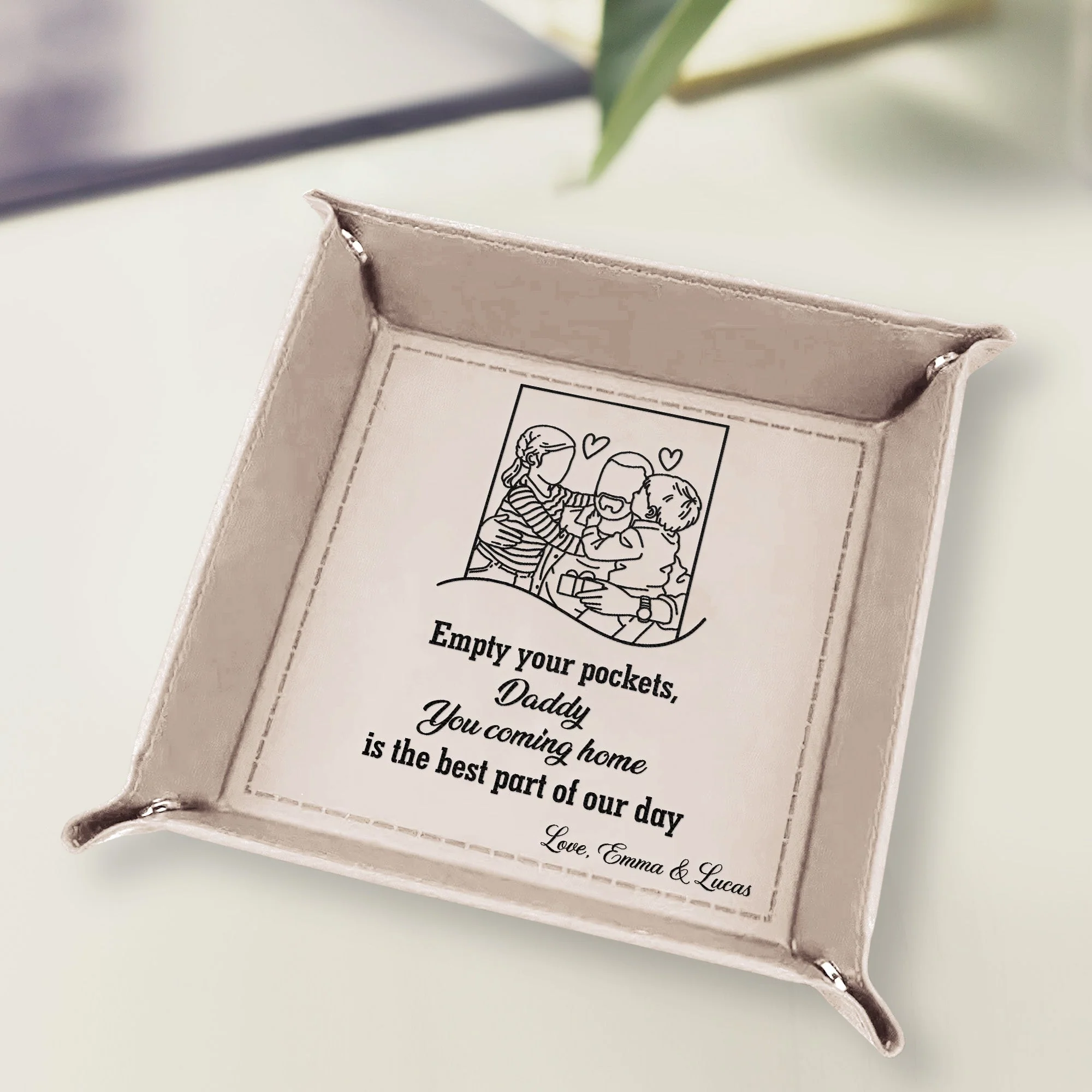 Empty Your Pockets Daddy - Personalized Photo Leather Valet Tray - Image 2