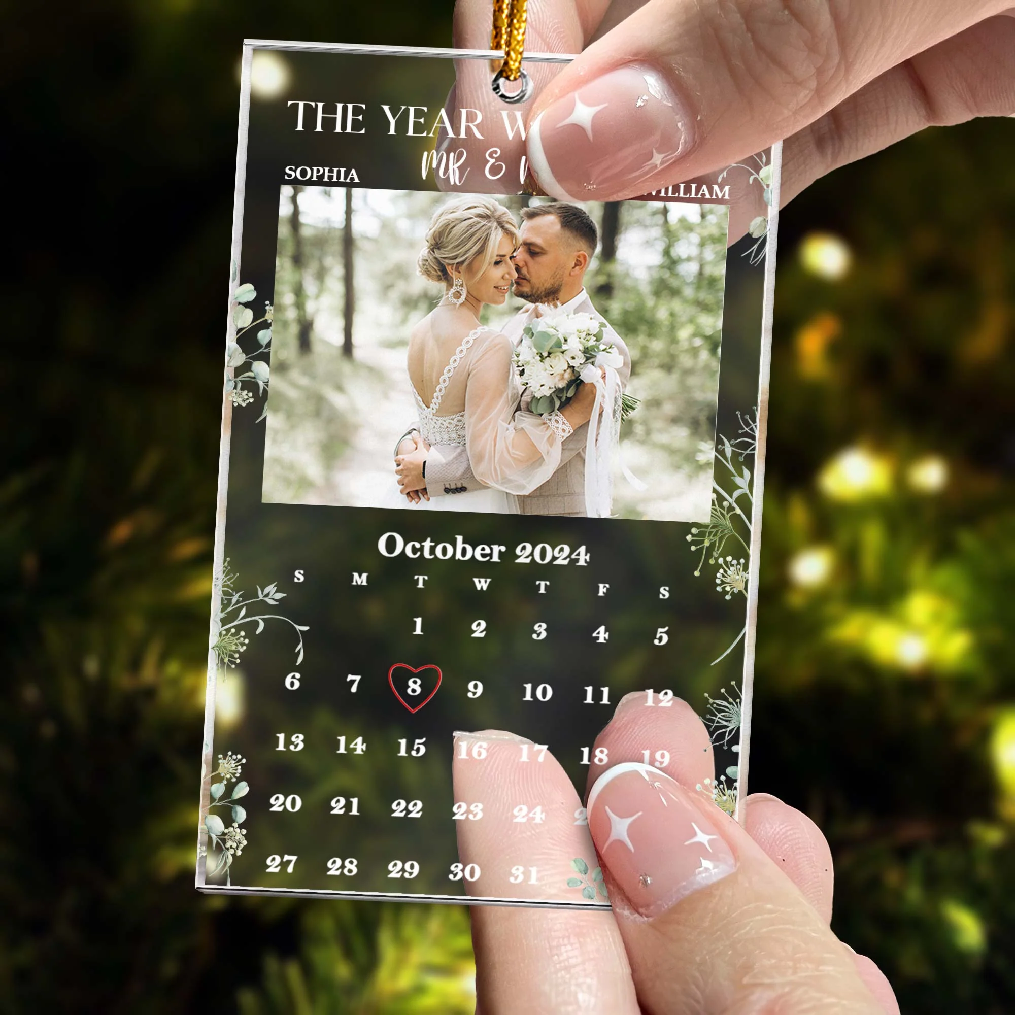 Engaged, Married Couple Custom Calendar - Personalized Acrylic Photo Ornament - Image 2