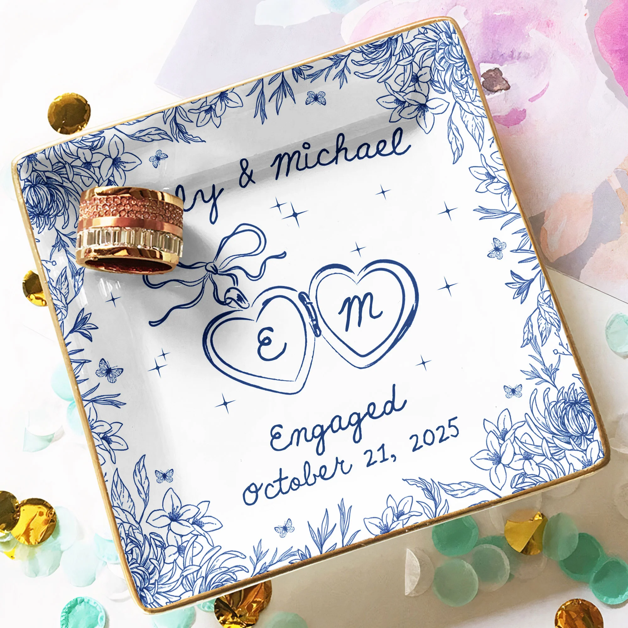 Engagement Gift For Wife, Wedding Gift For Newlyweds Couples - Personalized Jewelry Dish - Image 4