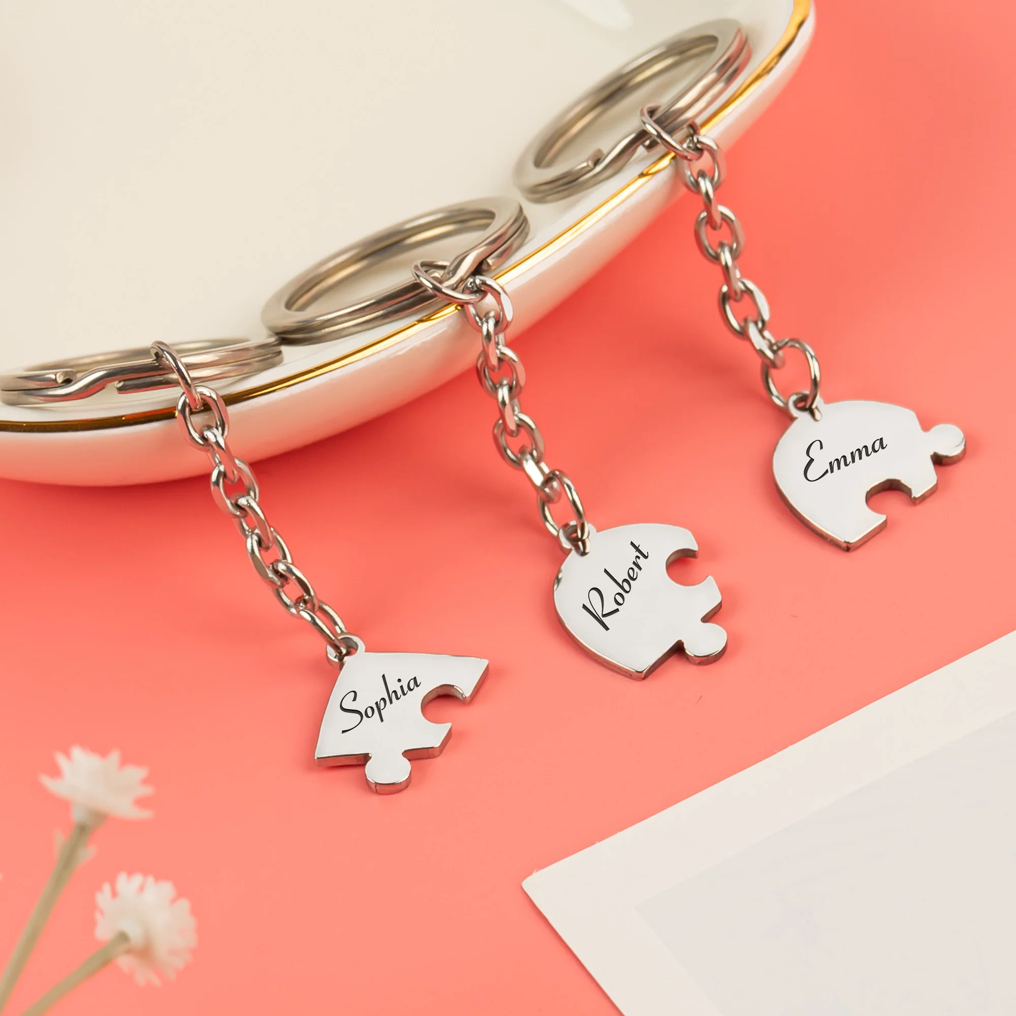 Engraved Names - Personalized Heart Puzzle Keychain - Image 4